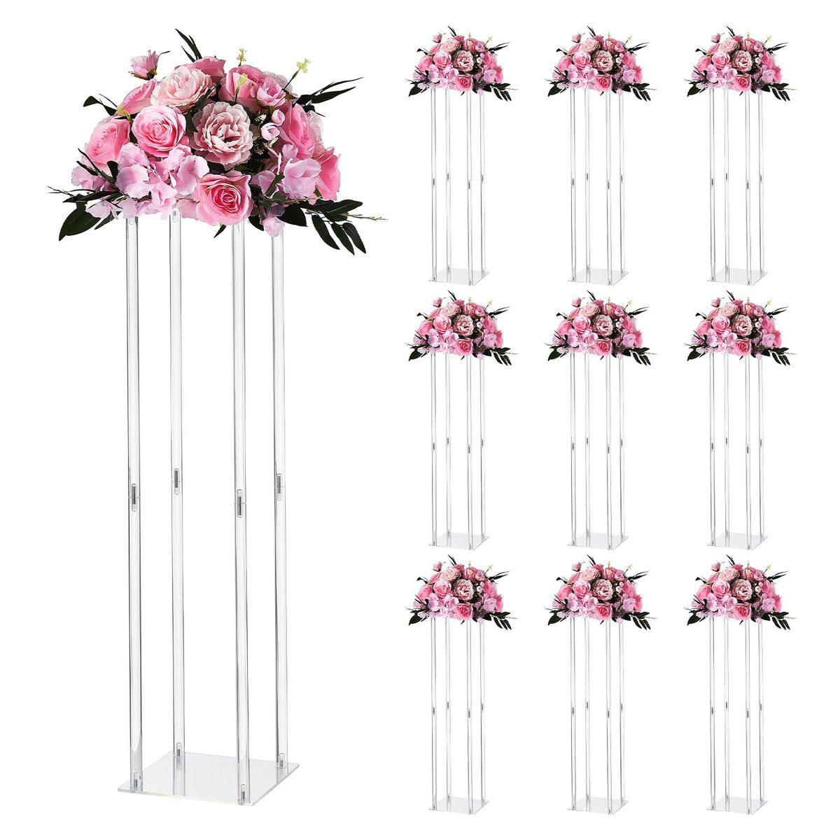 VEVOR Wedding Flower Stand, 10PCS 31.5-inch Column Flower Stand, Floral Stands with Acrylic Laminate, Cylindrical Cubic Floral Display Rack for Wedding, Party, Birthday, Home, Centerpiece Stands