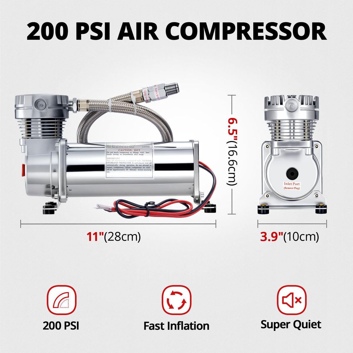 EVIL ENERGY 200PSI Air Horn Suspension Compressor for Car 12V Heavy Duty 1/4 NPT Onboard Air Ride Compressor for Train, Truck, Inflating Tires, Suspension Systems, Train Horn, DIY Pneumatic Tools