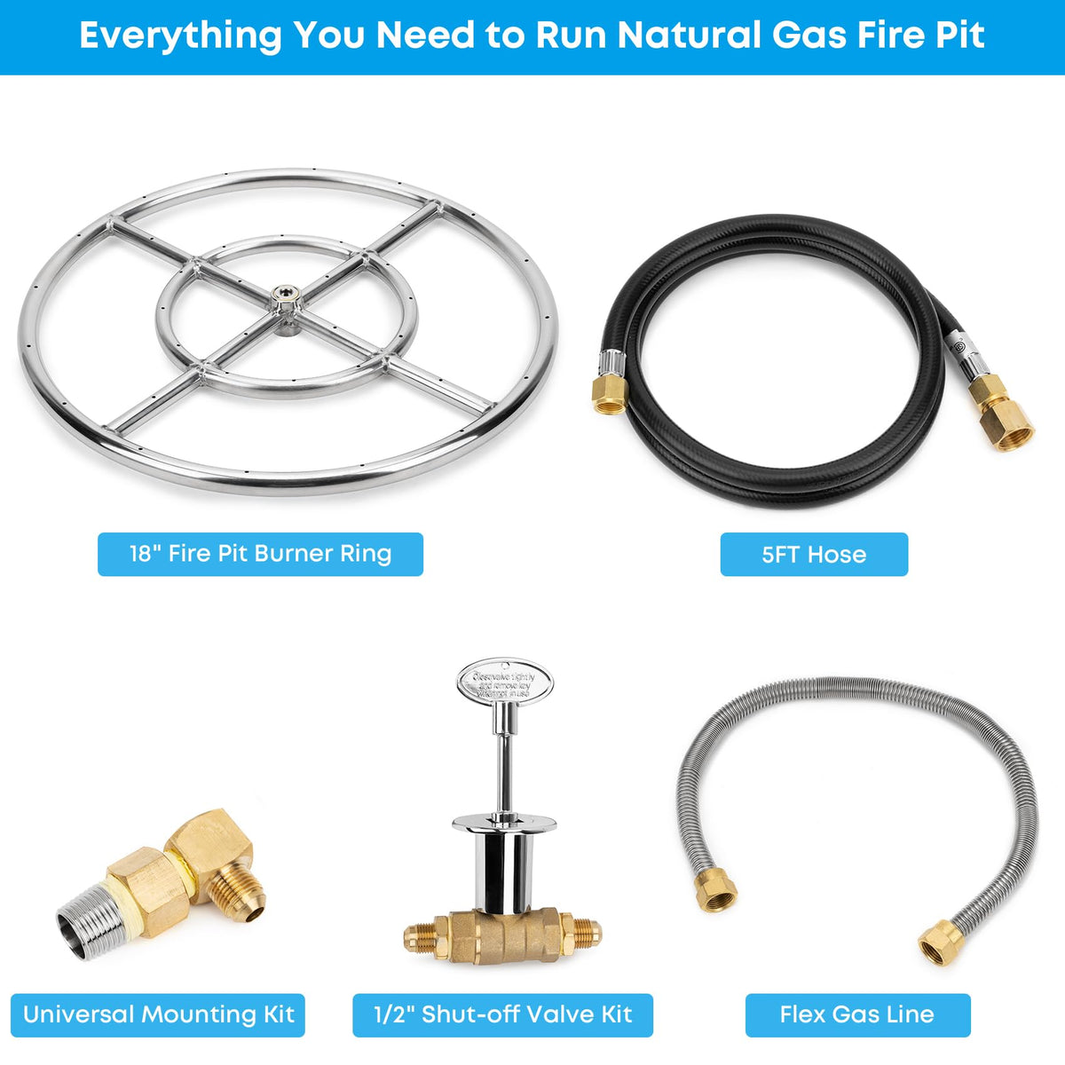 Stanbroil Natural Gas Fire Pit Stainless Steel Burner Ring Installation Kit, 18-inch