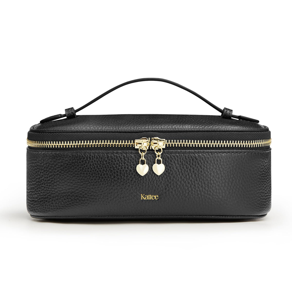 Kattee Makeup Bag for Women, Leather Cosmetic Bag, Working Makeup Bags for Ladies with Handles, Portable Travel Toiletry Bag,Black