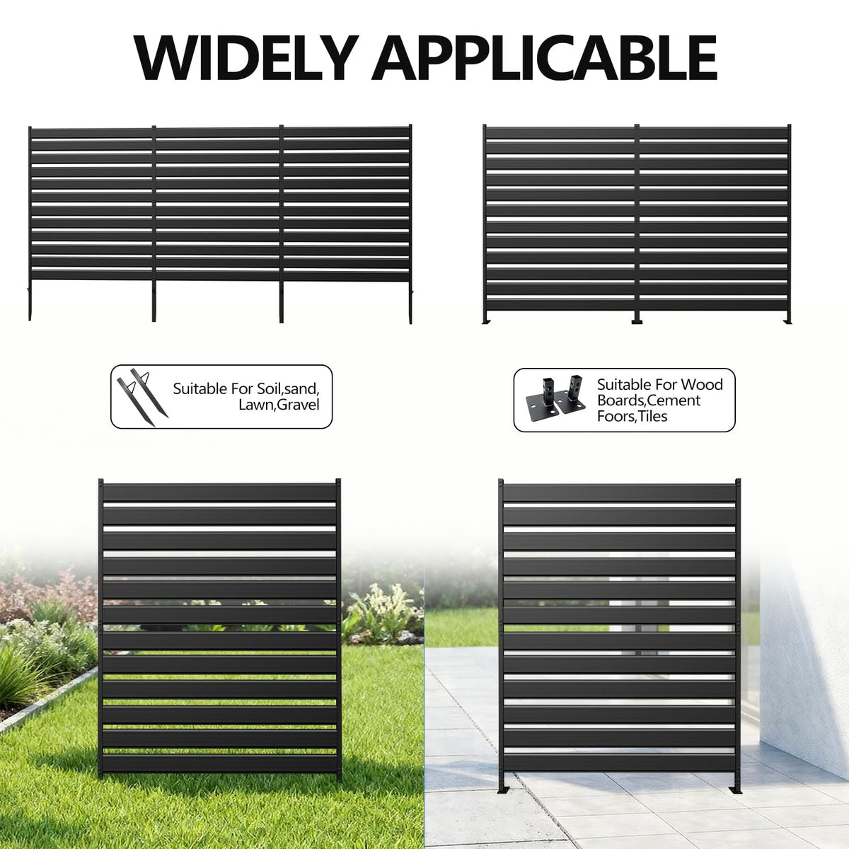 63" H×38" W（1 Panels） No Dig Metal Privacy Fence Panels for Air Conditioner Units, Can Also Hide The Pool Equipment, Black Outdoor Rustproof Trash Cans Privacy Screen