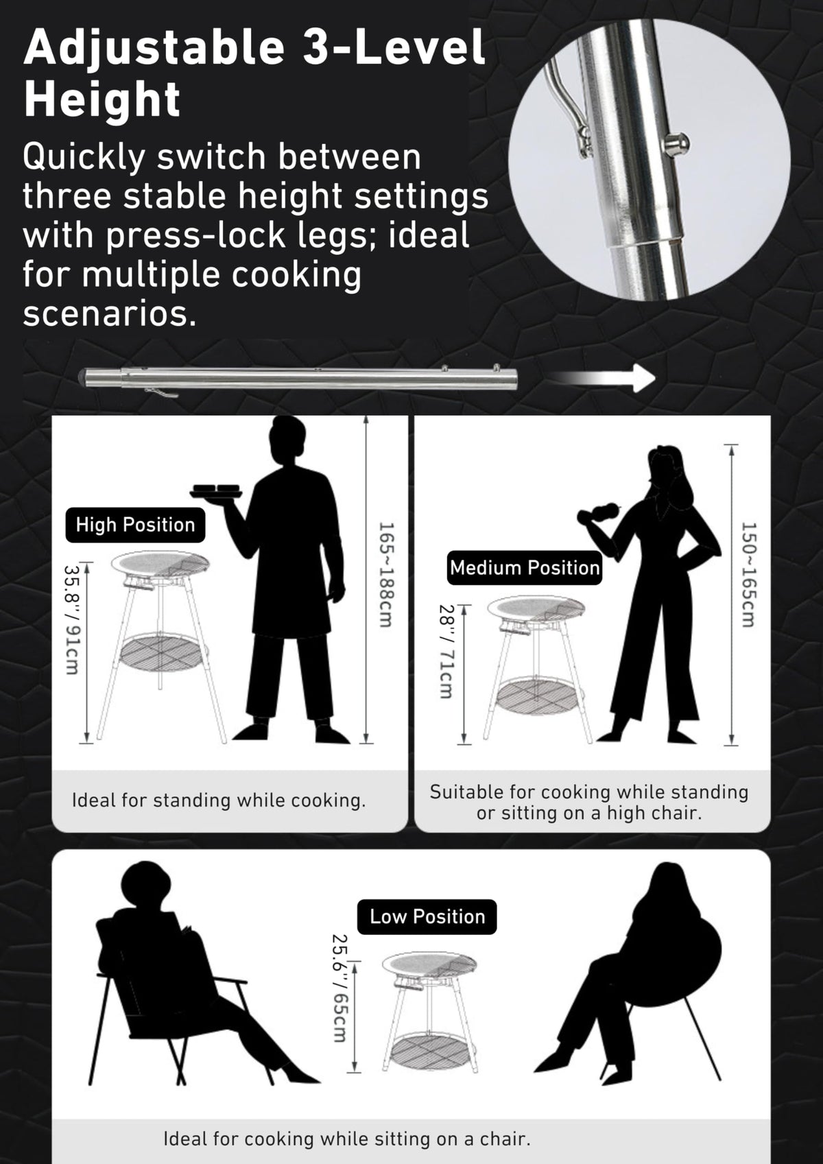 CAMPINGMOON Skottle Grill Cooking System Kit 18 inch Carbon Steel Pan Adjustable Legs Portable Camp Cooking Gear with Carry Bag (Skottle base set GR-900)
