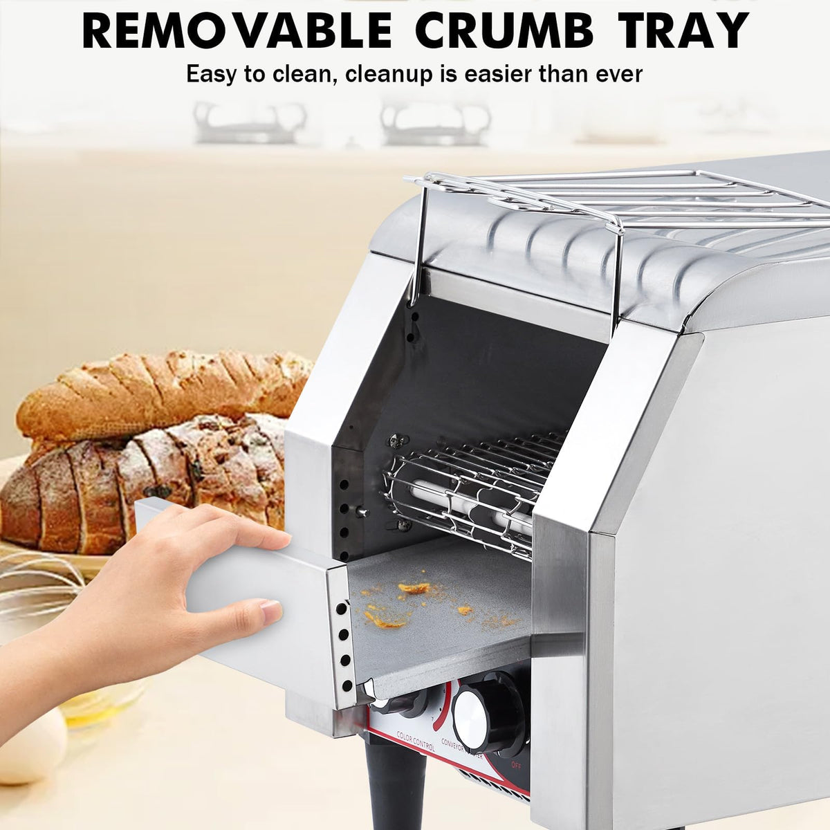 Commercial Conveyor Toaster 150 Slices/Hour, 1340W Heavy Duty Stainless Steel Electric Oven with Dual Heating Tubes for Restaurant Bagels and Croissants