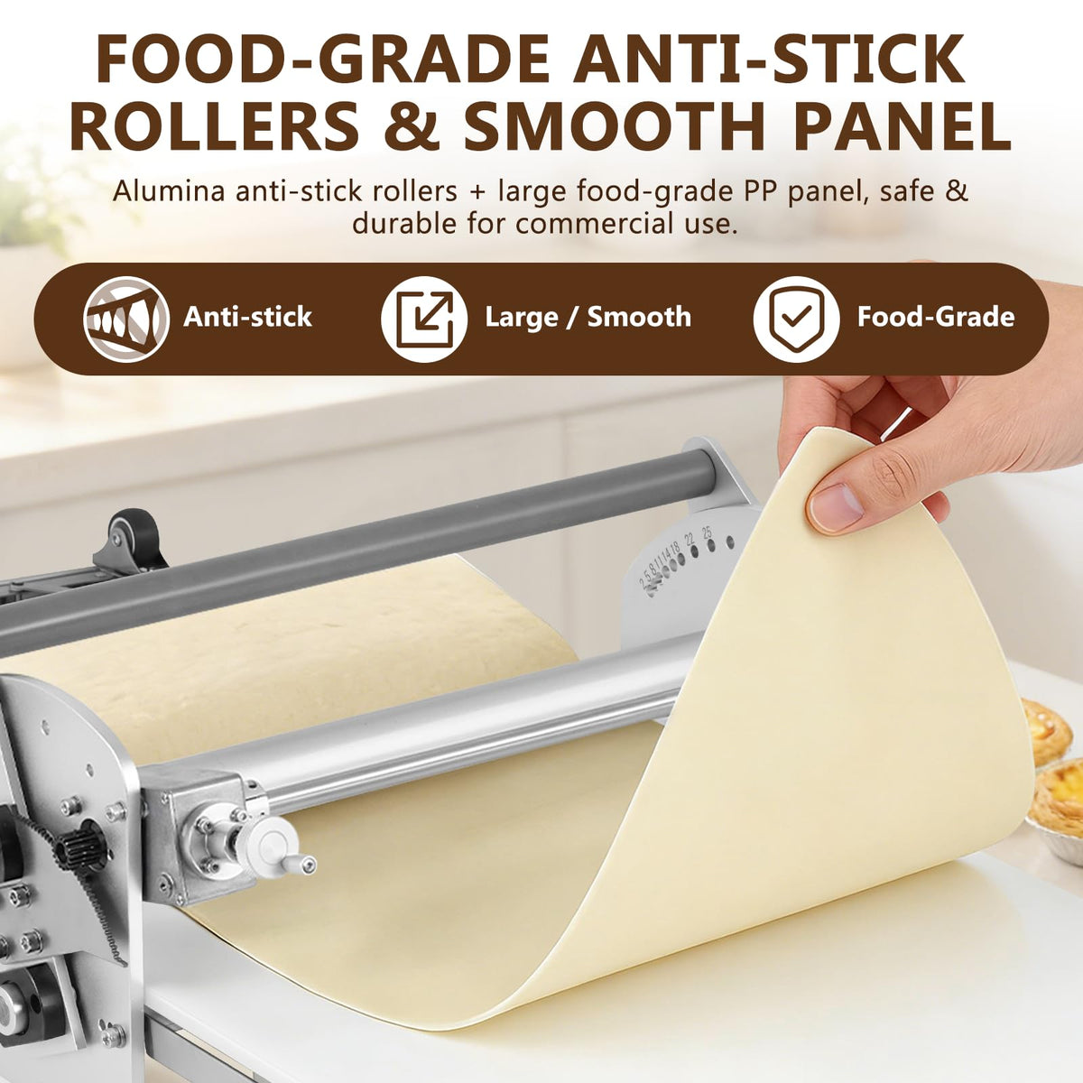 Electric Dough Sheeter Machine 17.7" Commercial Dough Rolling Machine Electric Dough Roller Machine Folding Dough Sheeter Reversible Control with 0-25MM Thickness Adjustment