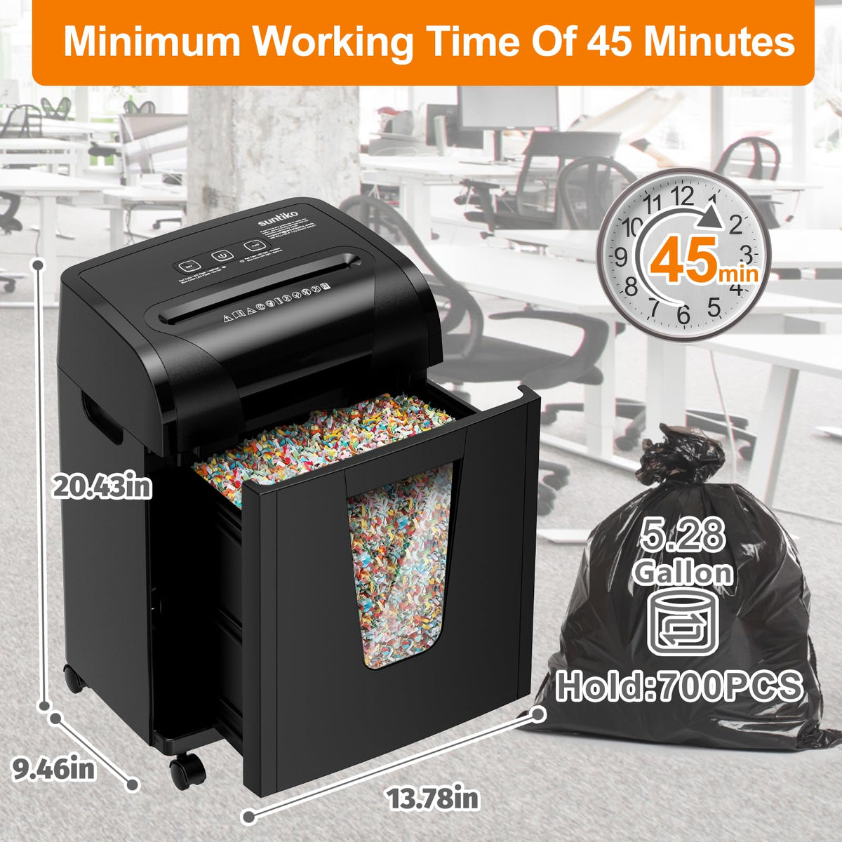 Suntiko Paper Shredder, 18-Sheet Cross Cut Level P-4, Shred Paper/Credit Card/CD, with Large Pull Out Bin，Insert Auto Jam Proof System Shredder for Home&Office