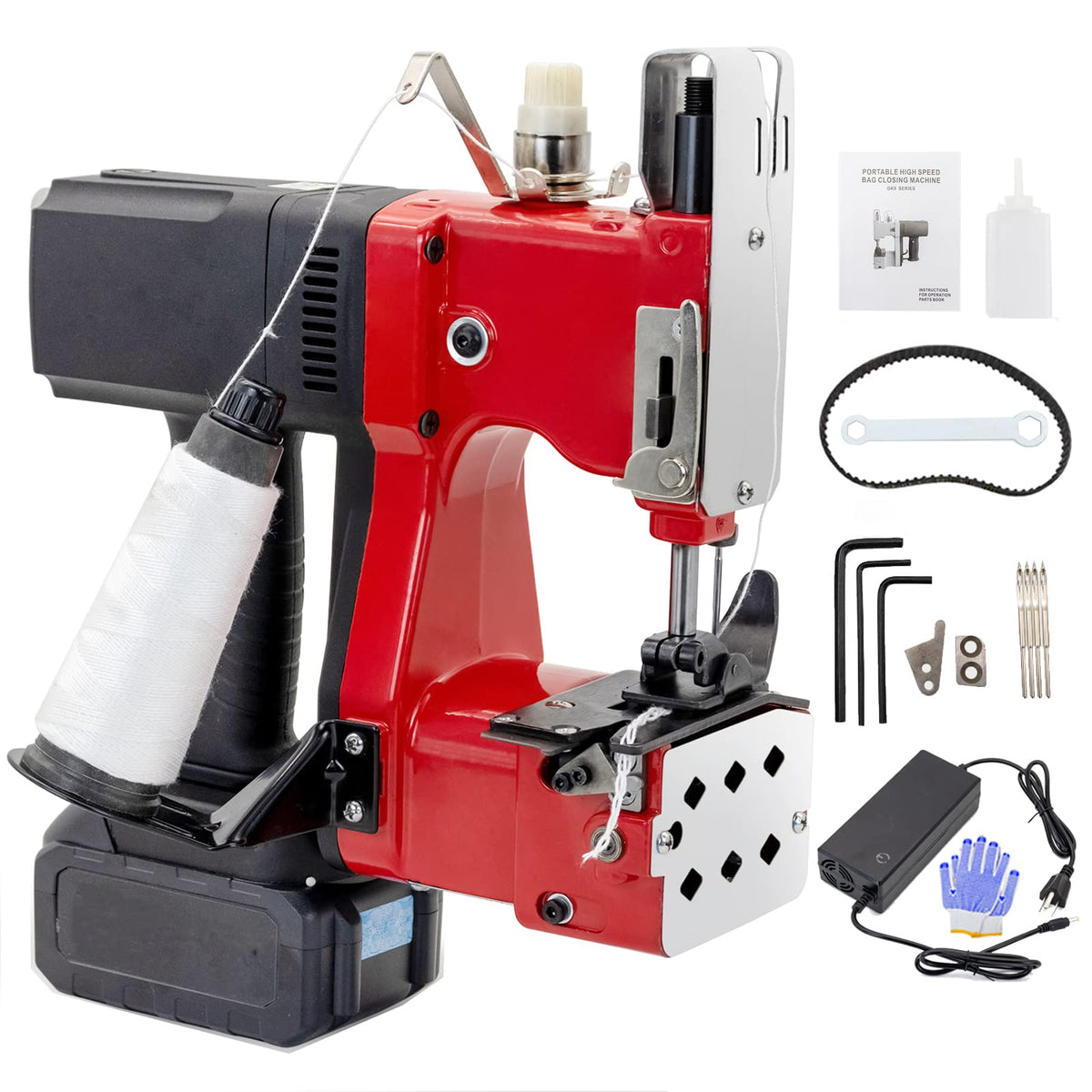 Battery Bag Sewing Closing Machine Cordless Portable Bag Closer Stitcher Packing Machine for Burlap Sack, Canvas,Feed Sacks,Rice Bags, PP Woven Kraft Paper Bag SDRTOP