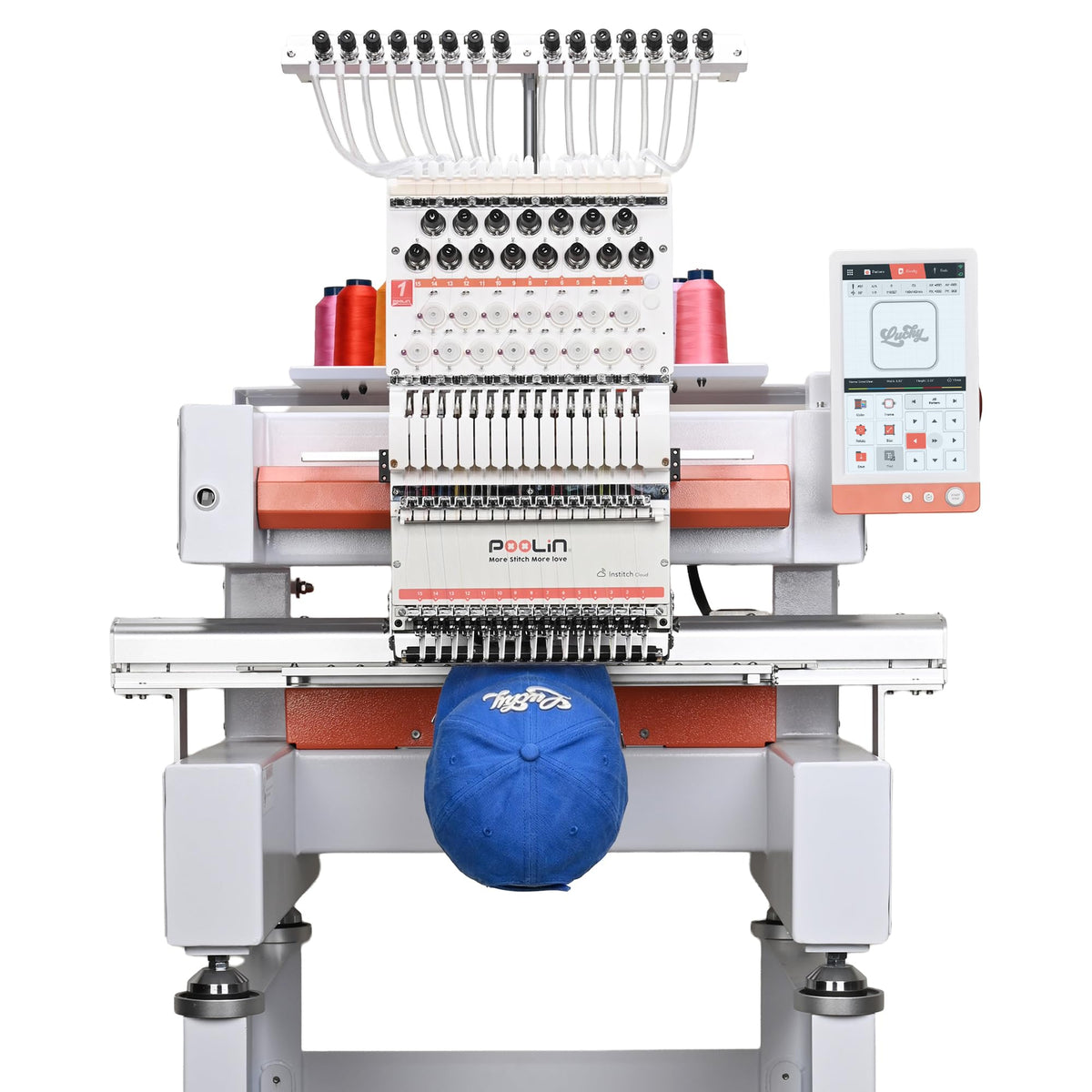 POOLIN EOV 15 Needle Professinoal Embroidery Machine,14.2"x9.5" Large Area,Multi-Needle for Small Business & Home Shop,3D Cap & Hat,Flat Embroidery,Pro Built for Daily Production