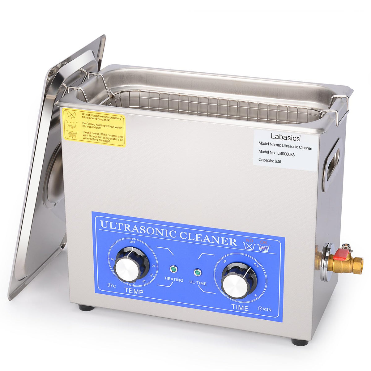 Labasics Ultrasonic Cleaner, 304 Stainless Steel All-purpose Ultrasonic Washing Device with Mechanic Control Panel of Heating and Timer for Laboratory 40kHz 110V, 6.5L