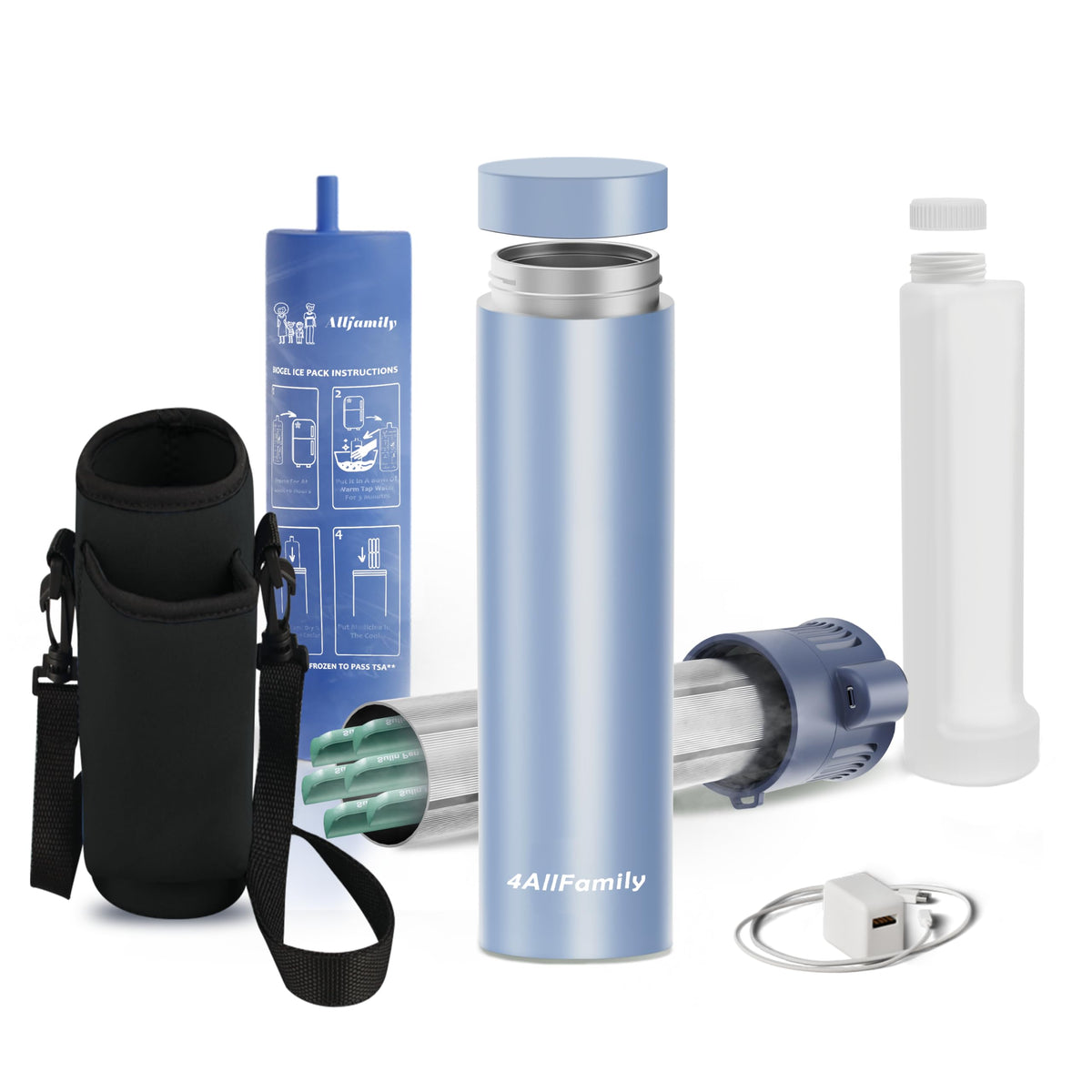 4ALLFAMILY Voyager Insulin Cooler MINI with Auto Shut-Off – Insulin Cooler Travel Case TSA Approved – Rock Blue USB Powered Medication Travel Case with Ice Pack for Temperature-Sensitive Meds