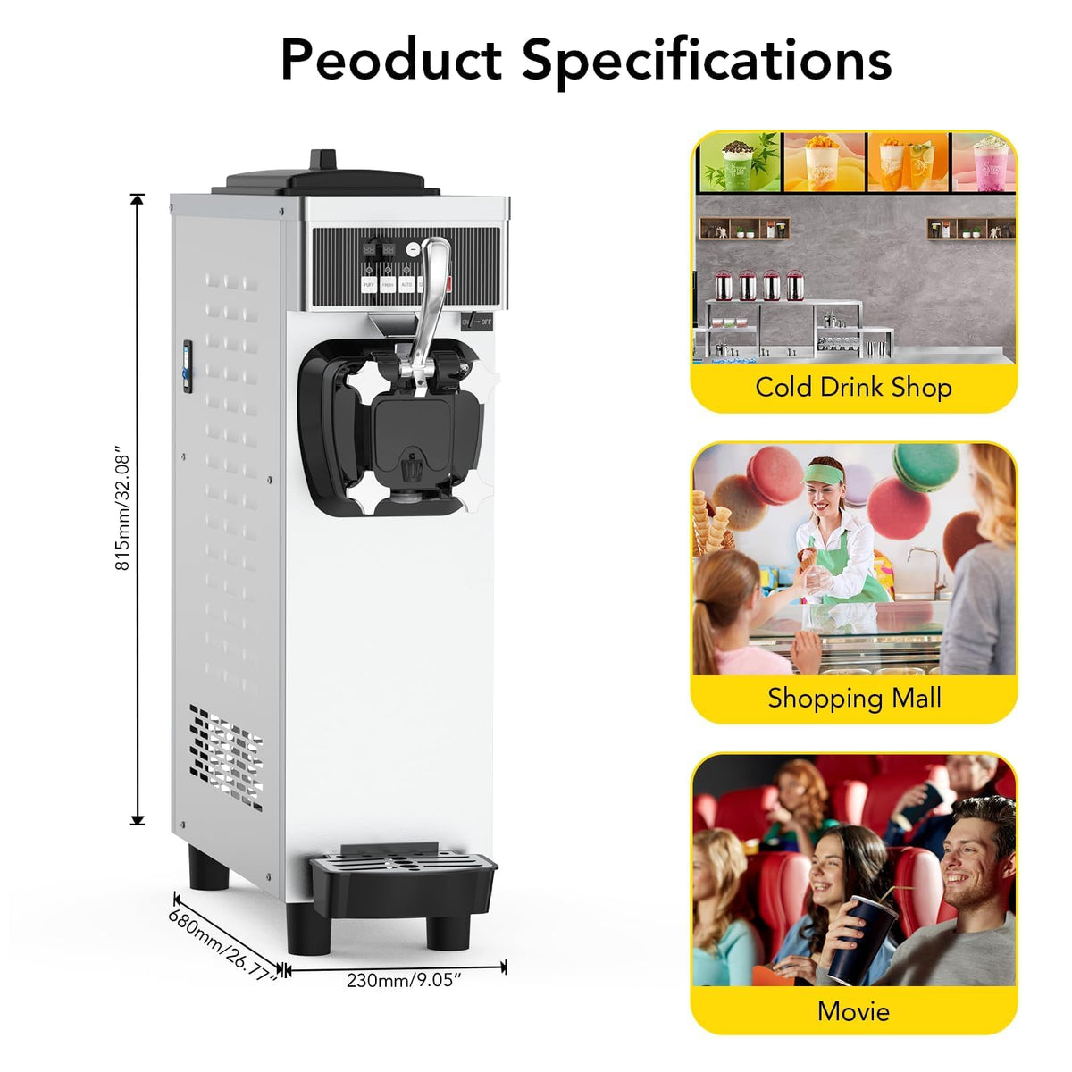 Soft Serve Ice Cream Machine Commercial, 1200W Ice Cream Maker Machine With a Roomy 7 L Hopper & 1.8 L Cylinder, 4.7-5.8 gal/H, LCD Digital Display & Timer, Single Flavor