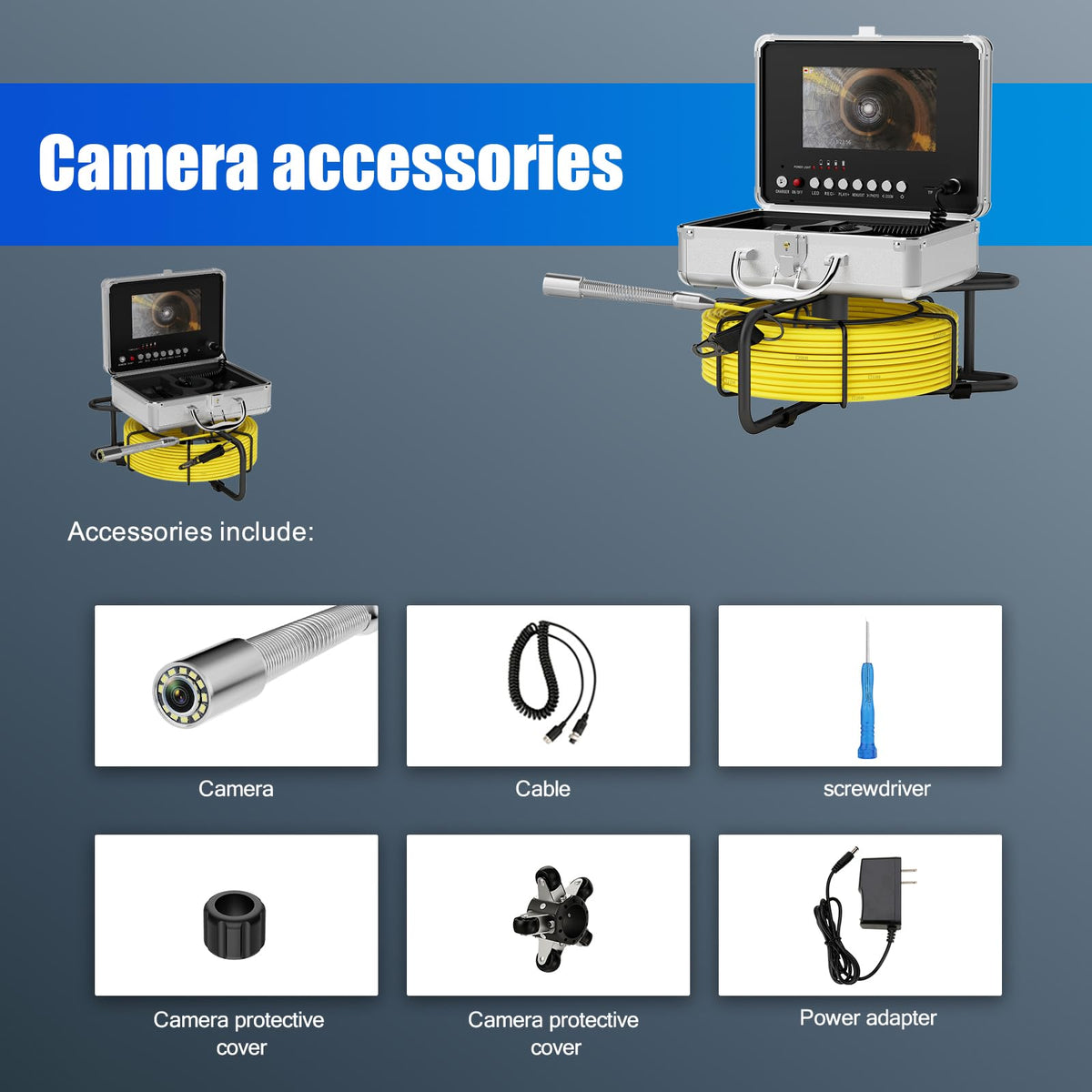 EIXAUP Sewer Camera 66 ft, 23 MM Pipe Inspection Camera with 12pcs LED Lights, 7" 1080P HD Monitor with DVR Function, IP68 Waterproof, Meter Marker, Included 32GB Card(20 m)