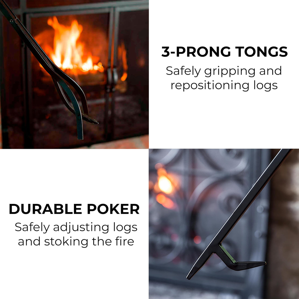 Plow & Hearth 5 Piece Hand Forged Iron Compact Fireplace Tool Set 27.5" | Black Wrought Iron Handle for Outdoor Indoor | Stand Poker Shovel Brush Log Tongs Wood Stove Accessory