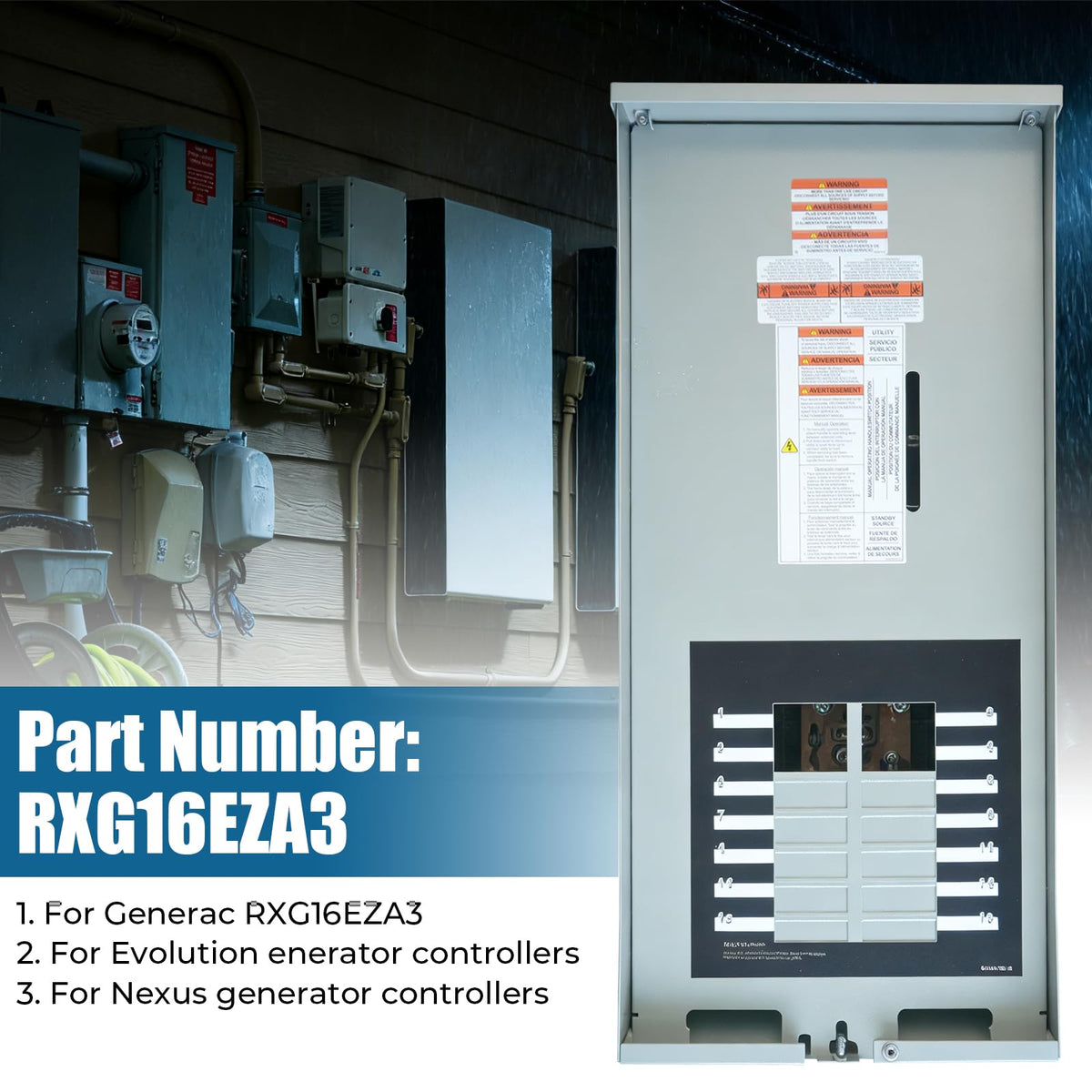 100 Amp Automatic Transfer Switch for Generac RXG16EZA3, 16-Circuit ATS with NEMA 3R Aluminum Enclosure & Integrated Load Center, Indoor Outdoor Use for Essential Circuit Backup