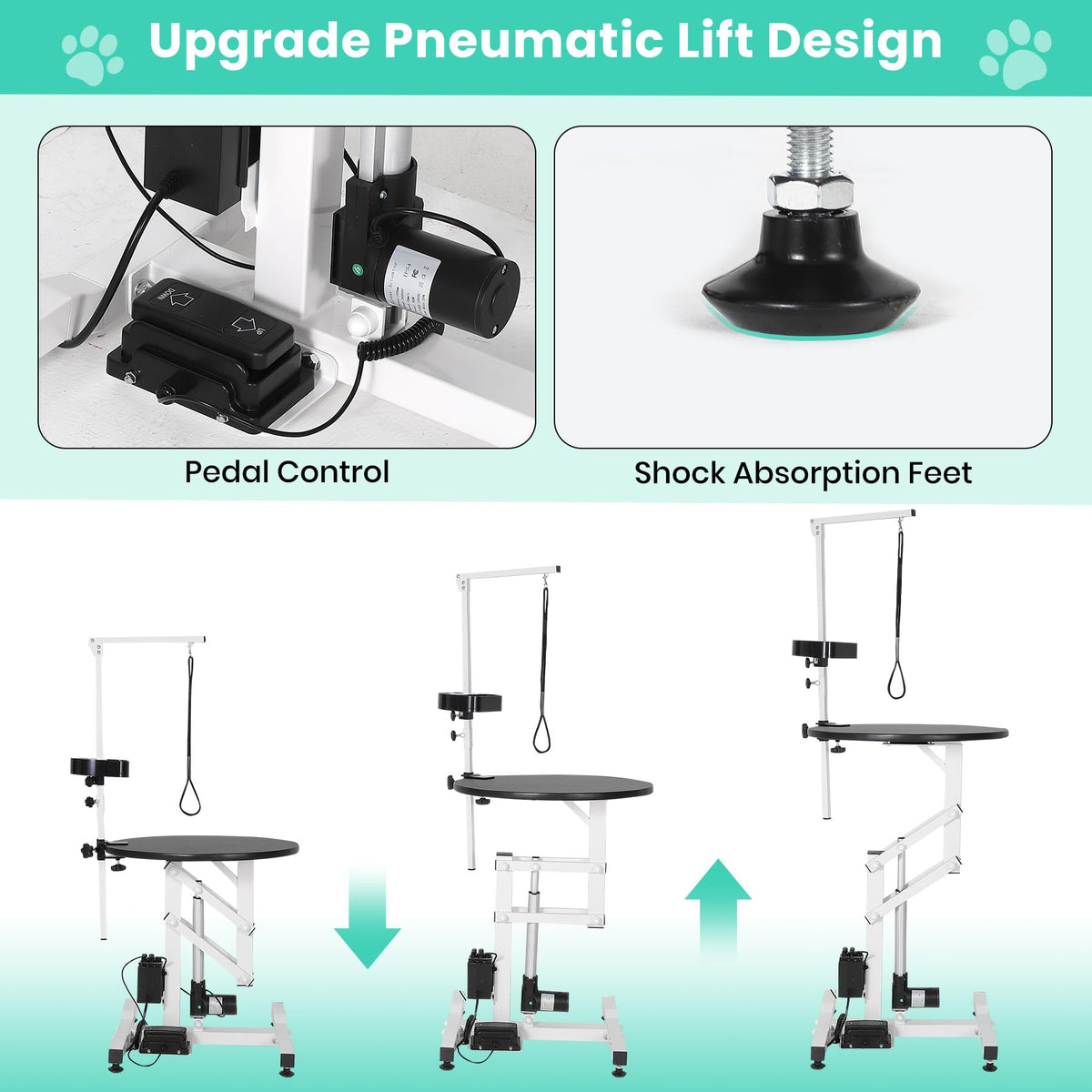 Garvee 24 Inch Electric Hydraulic Lift Pet Dog Grooming Table, Rotating Grooming Desktop for Small Pet, with Overhead Arm, Foot Remote, Tool Organizer, Capacity 250LBS
