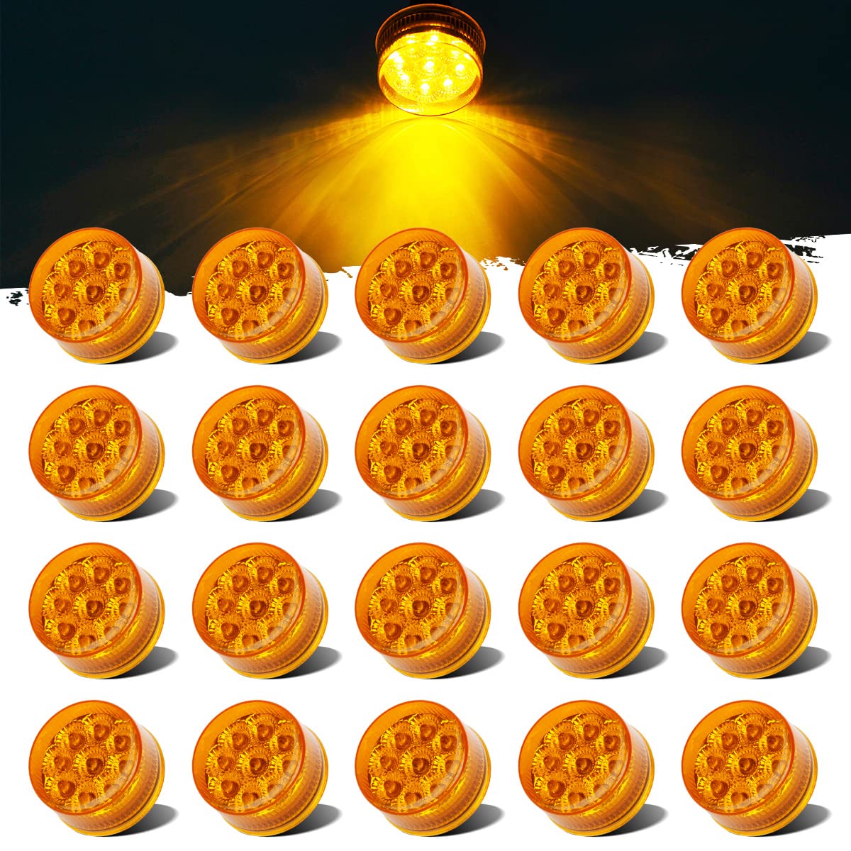 Partsam 30Pcs 2" Inch Round Trailer Led Side Marker and Clearance Lights Amber 9 Diodes with Reflectors for Semi Trailer Trucks(20x Amber, 10x Red)