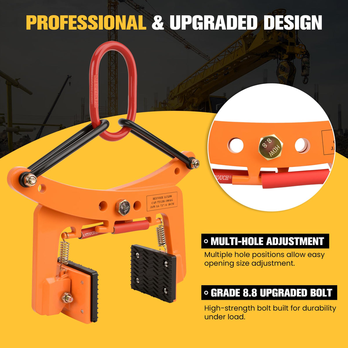 HEYVOZE 772 lbs Granite Slab Lifting Clamp, 1.6-7.1 in Opening X-Type Stone Lifting Clamp, Lightweight yet Sturdy Design for Granite, Marble, and Concrete Handling