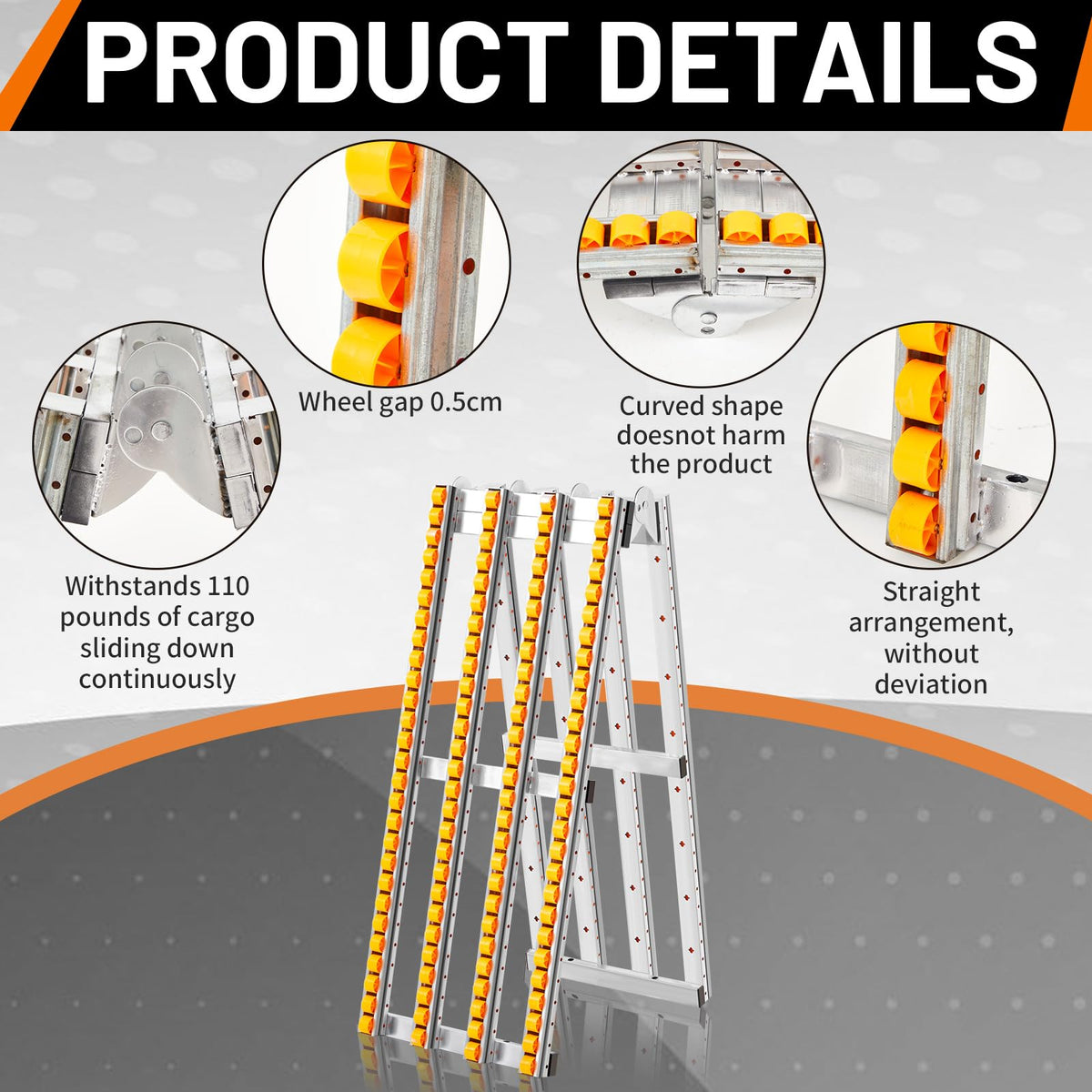 Threlaco Foldable Conveyor Roller Manual Portable 15" W x 78" L Heavy-Duty Galvanized Steel Frame Conveyor Roller Ramp Table for Warehouse Freight Handling Loading Factory(Yellow)