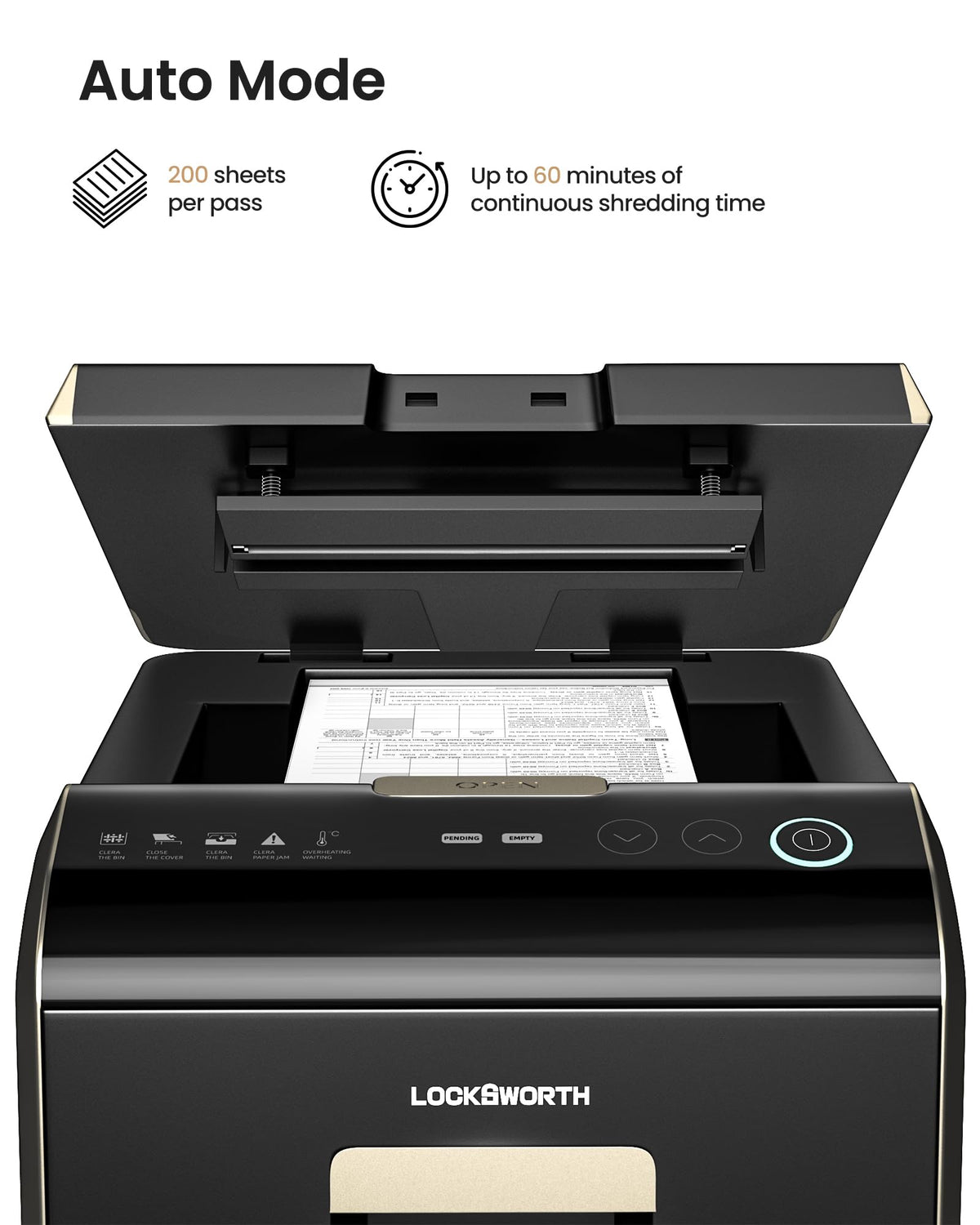 Locksworth-200-sheet Micro-Cut Paper Shredder, P-5 High Security Shredders for Home Office Heavy Duty, Document Shredder, Home Office Heavy Duty Shredder, 8.5 Gallon Capacity
