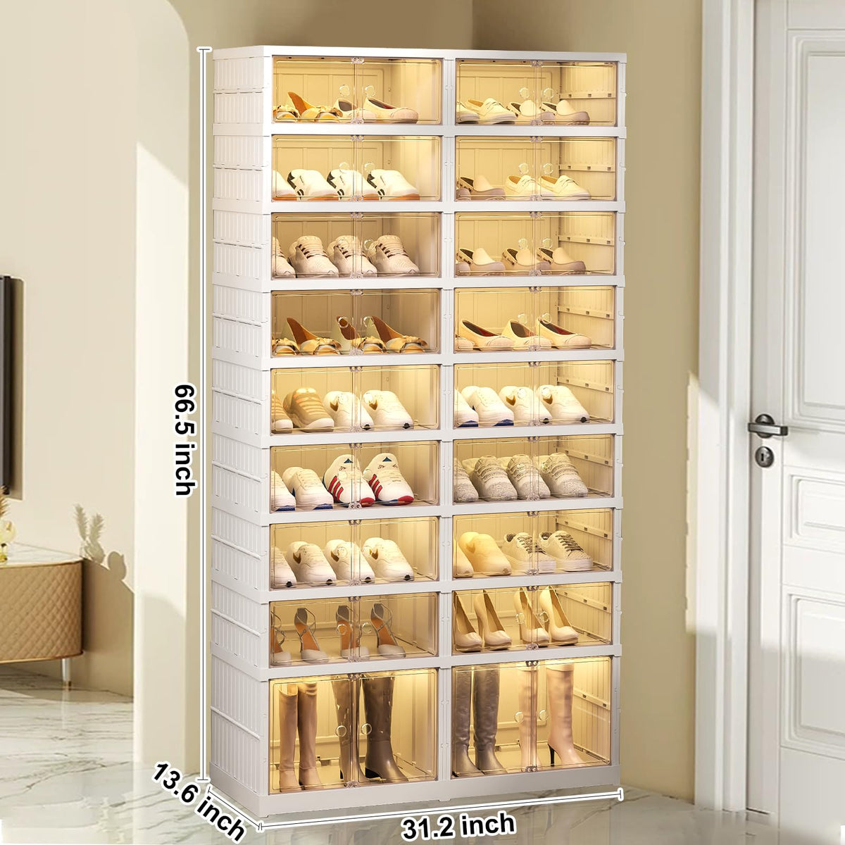 ELPHECO 9 Tier 36 Pairs Large Shoe Rack Organizer - Foldable Sneaker Cabinet Bins, Stackable Shoe Storage Shelf, Collapsible Shoe Cabinet with Double Doors for Entryway