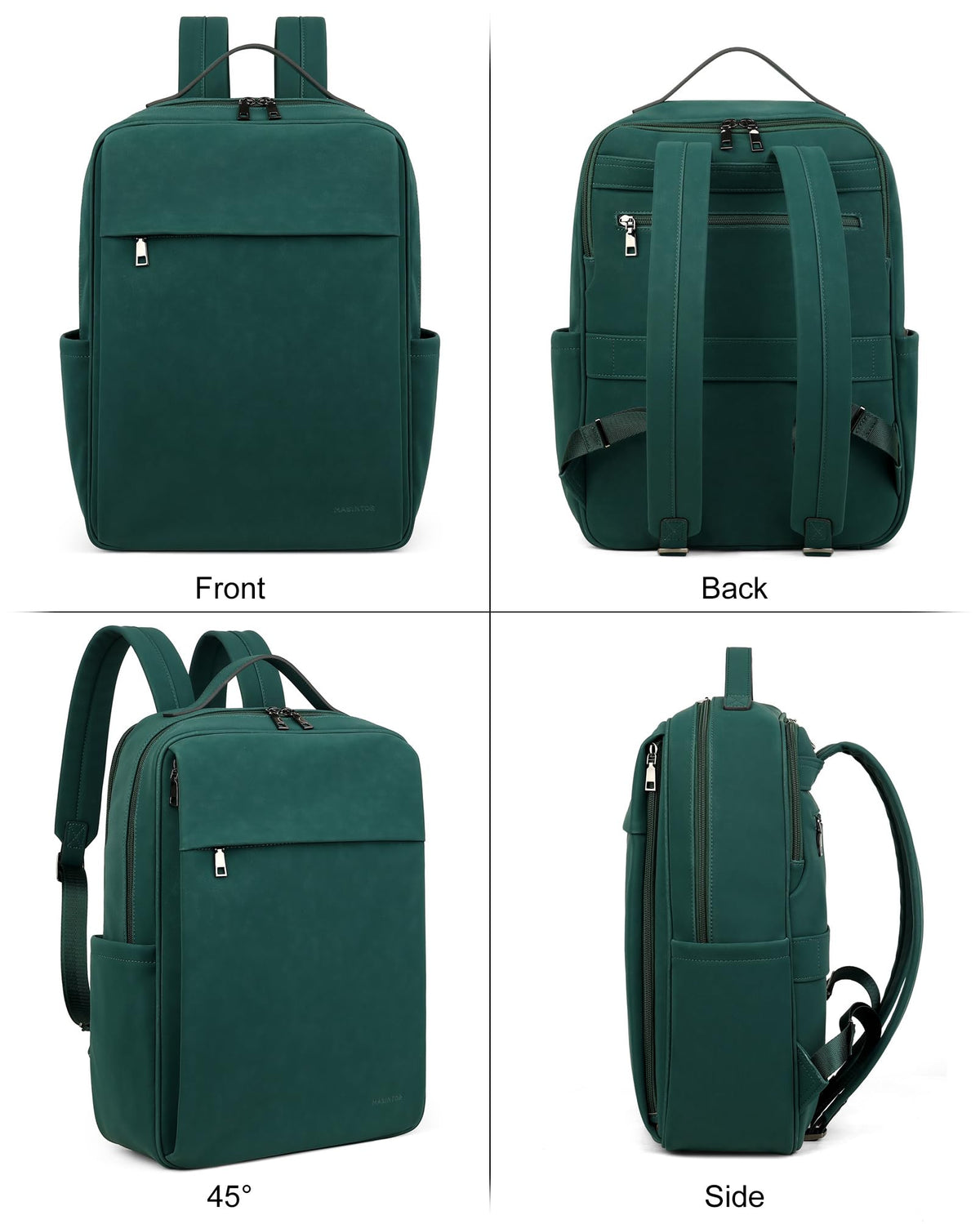 MASINTOR 15.6 inch PU Leather Laptop Backpack Purse for Women, Large College Casual Backpack Travel Bag Retro Green