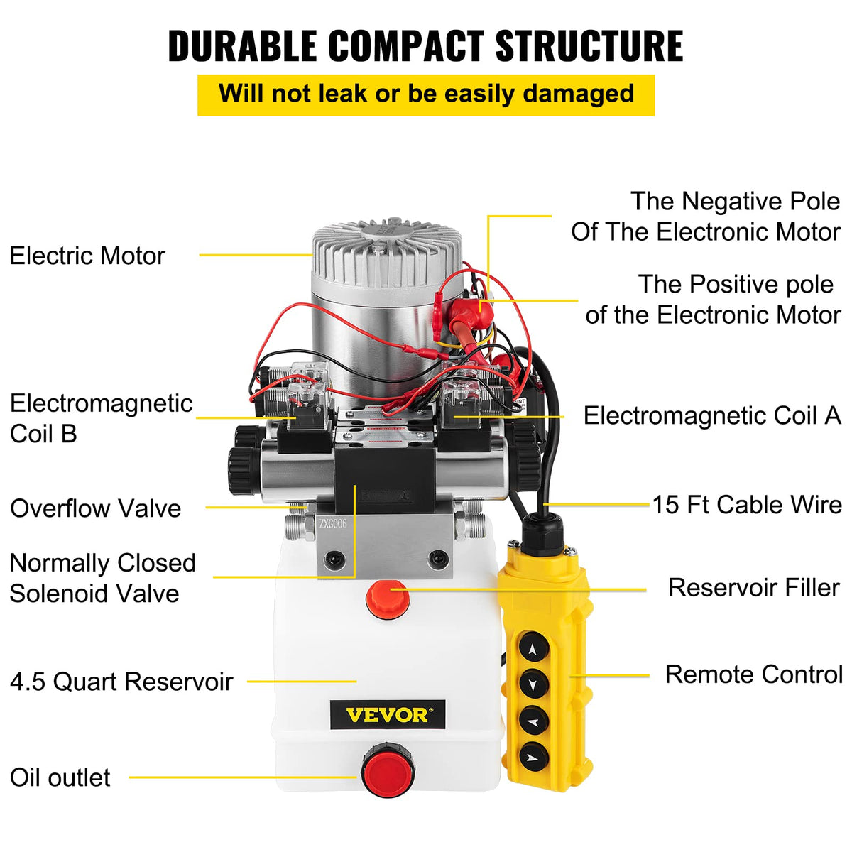 VEVOR Hydraulic Pump Double Acting 4 Way Hydraulic Power Unit Double Solenoid Hydraulic Power Pack 12V DC Hydraulic Power Pump with 4.5Liter Reservoir for Dump Trailer Car Lifting