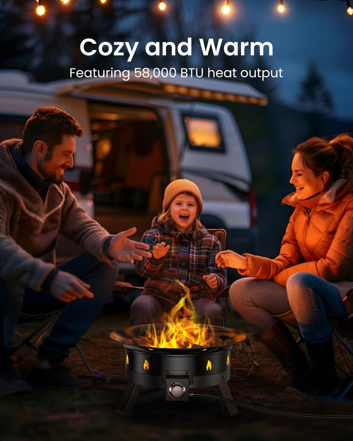 Ciays Large Propane Fire Pit 24 Inch, Gas Fire Pit with Grill Grate, Folding Legs, Hose Hooks, Propane Tank Holder, Cover & Carry Strap, Portable Outdoor Fire Pit for Camping, 58,000 BTU