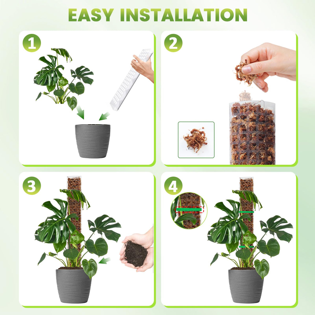 EOX 6 Pack 24" x2 + 36" x2 + 48" x2 Plastic Moss Pole for Monstera, Large D Shaped Poles for Climbing Plants Work with Sphagnum Moss, 210 Inch Total