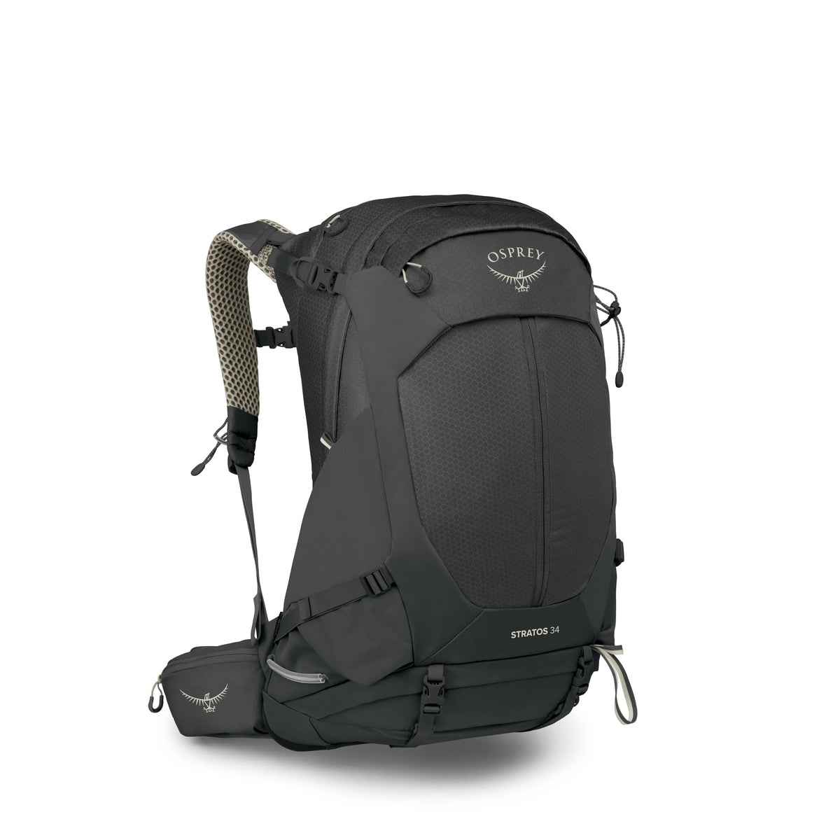 Osprey Stratos 34L Men's Hiking Backpack - Camping Bag with Waterproof Raincover, Bottle Pockets, & Gear Straps, Raven Black