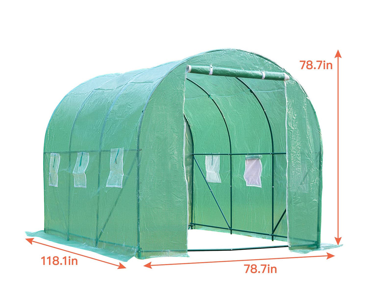 Greenhouse 10'xW7'xH7' Walk-in Greenhouses for Outdoors Mini Greenhouse Greenhouse Plastic with Rolling-up Door and 2 Vents,Green