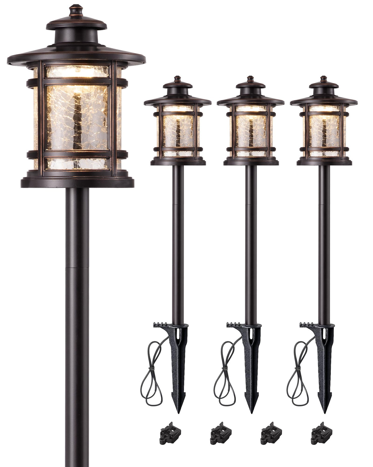 EDISHINE Low Voltage Landscape Lighting, 3.4W 155LM 12V 3000K Wired Pathway Lights, Outdoor Waterproof Electric Landscape Path Lights, 50,000H LED for Yard, Garden, Driveway, 4 Pack