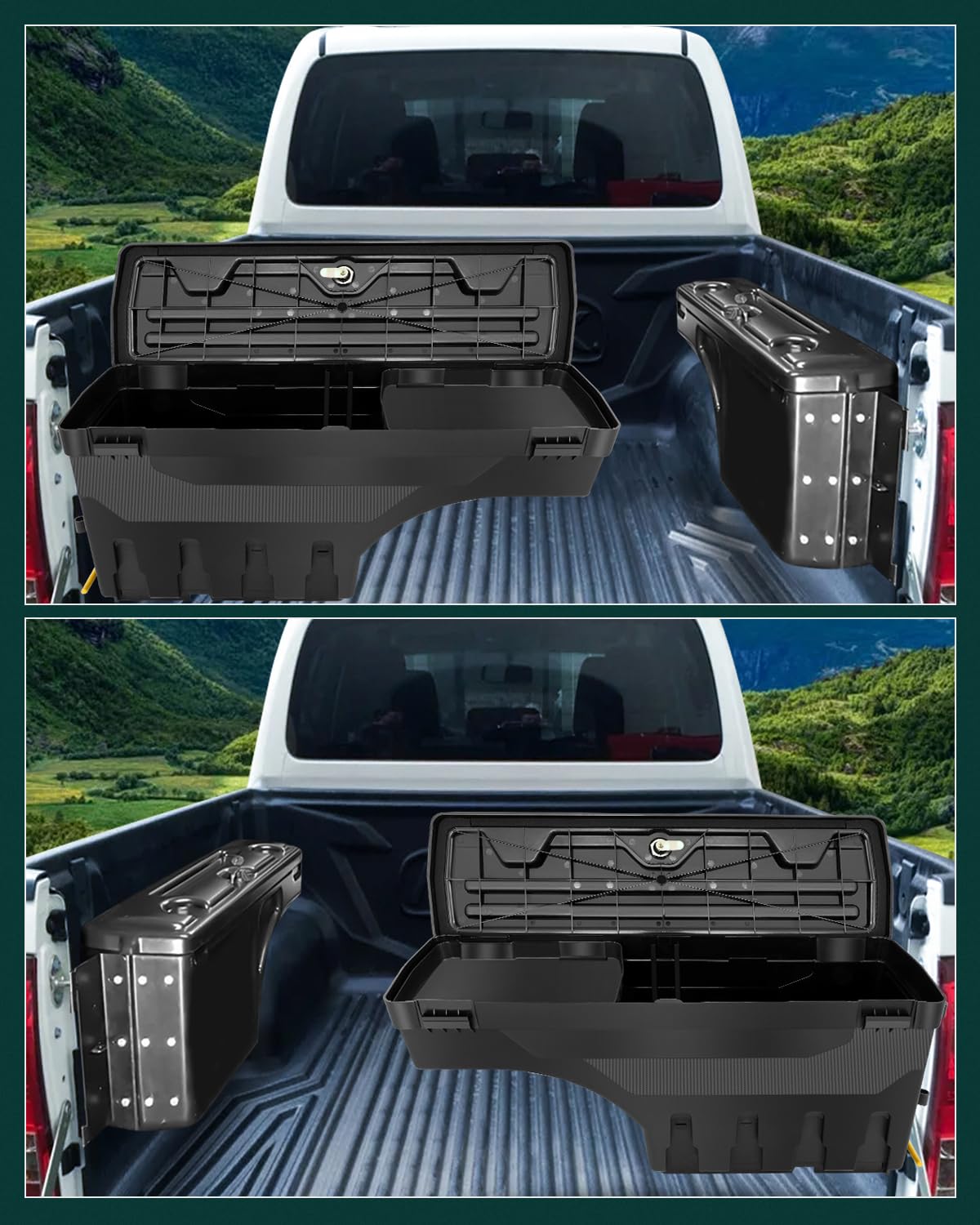 SCITOO Truck Bed Tool Box for Jeep Gladiator 2020-2023 Left & Right Side,Multi-Compartment Dividers Organized Storage,Heavy Duty & No-Drill Installation