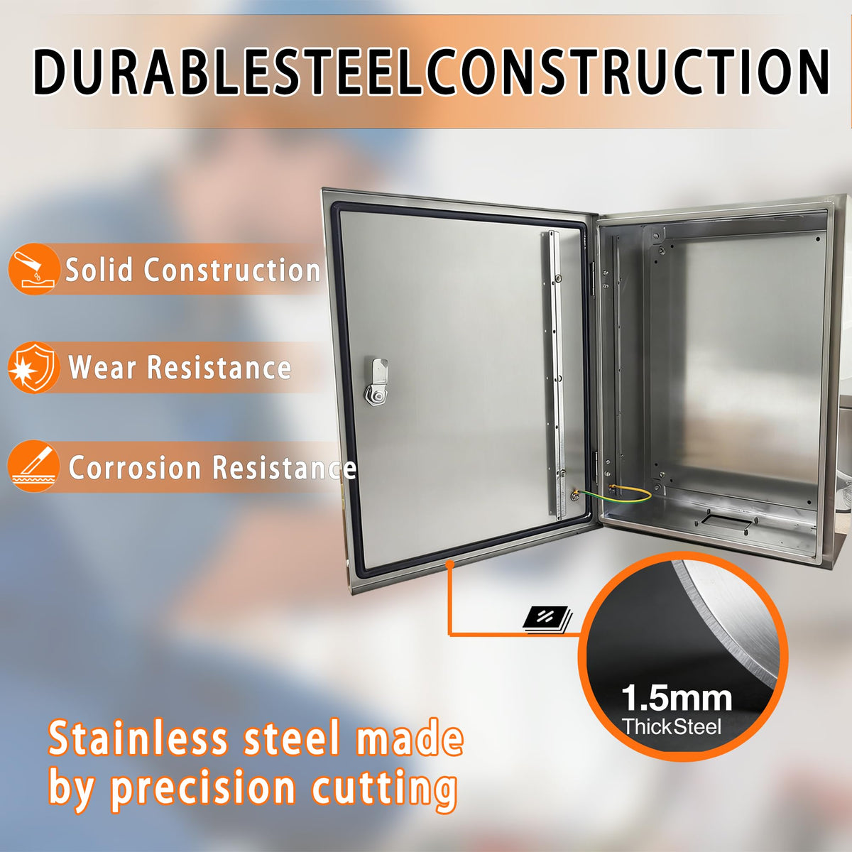NBCYUNER Stainless Steel Electrical Enclosure 20x16x8 Inch NEMA 4X Enclosure 304 Stainless Steel Box IP66 Waterproof and Dustproof Metal Box