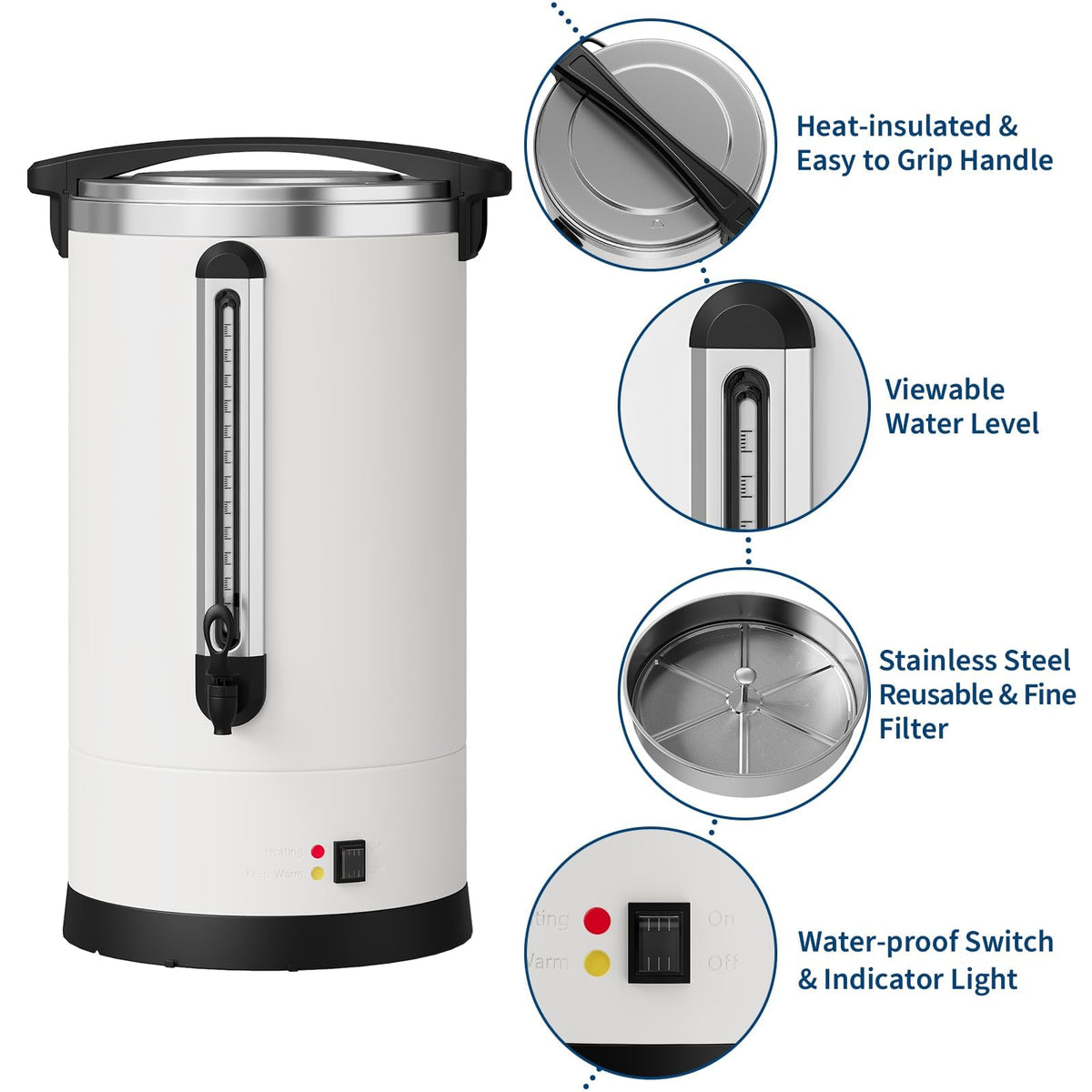 80 Cup Coffee Urn, 12L/3.2Gal Stainless Steel Hot Beverage Dispenser, Fast Brew Rapid Extraction, Auto Temperature Control Faucet, Commercial Hot Water Urn for Party Buffet Catering, White