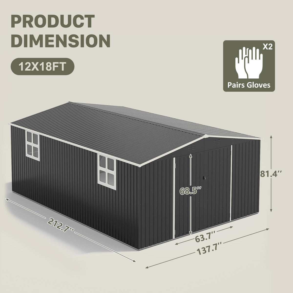 Polar Aurora 12x18 FT Outdoor Storage Shed, Garden Shed with Window, Updated Frame Structure and Lockable Doors, Metal Tool Sheds for Backyard Garden Patio Lawn, Black