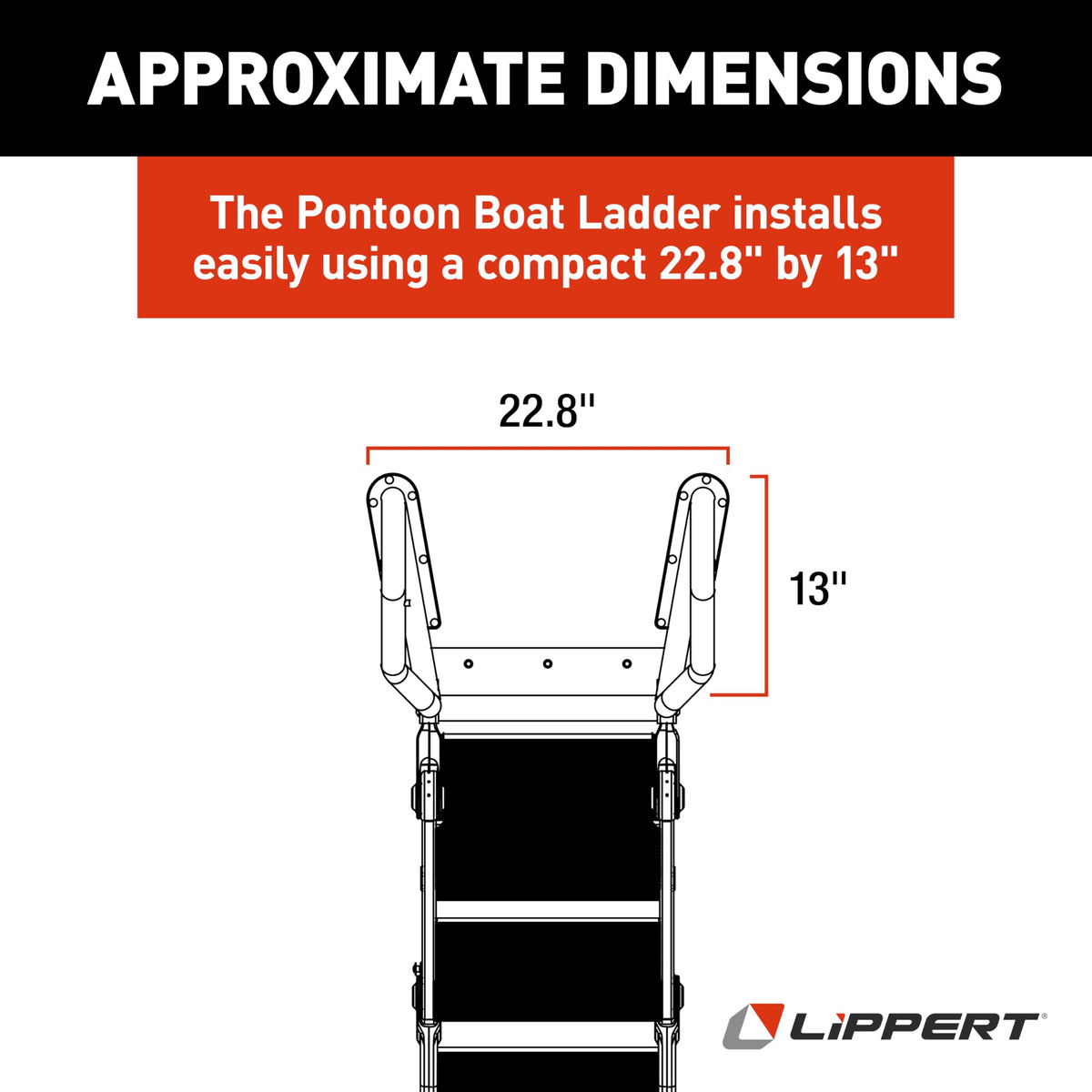 Lippert SureStep Pontoon Ladder for Boats, Slip-Resistant Steps, Easy Boarding for Kids & Dogs, Stainless Steel Handrails, Powder-Coated Aluminum Steps, Saltwater Rated - 2025041871