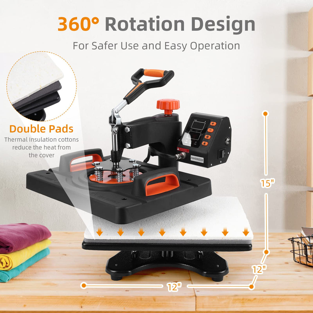 Heat Press Machine, Towallmark 12 X 15 inch, 6 in1 Heat Press, 800W Sublimation Machine, 360° Rotation Swing-Away Heat Press, Dual-Tube Heating Printing for DIY T-Shirts Cap Mugs