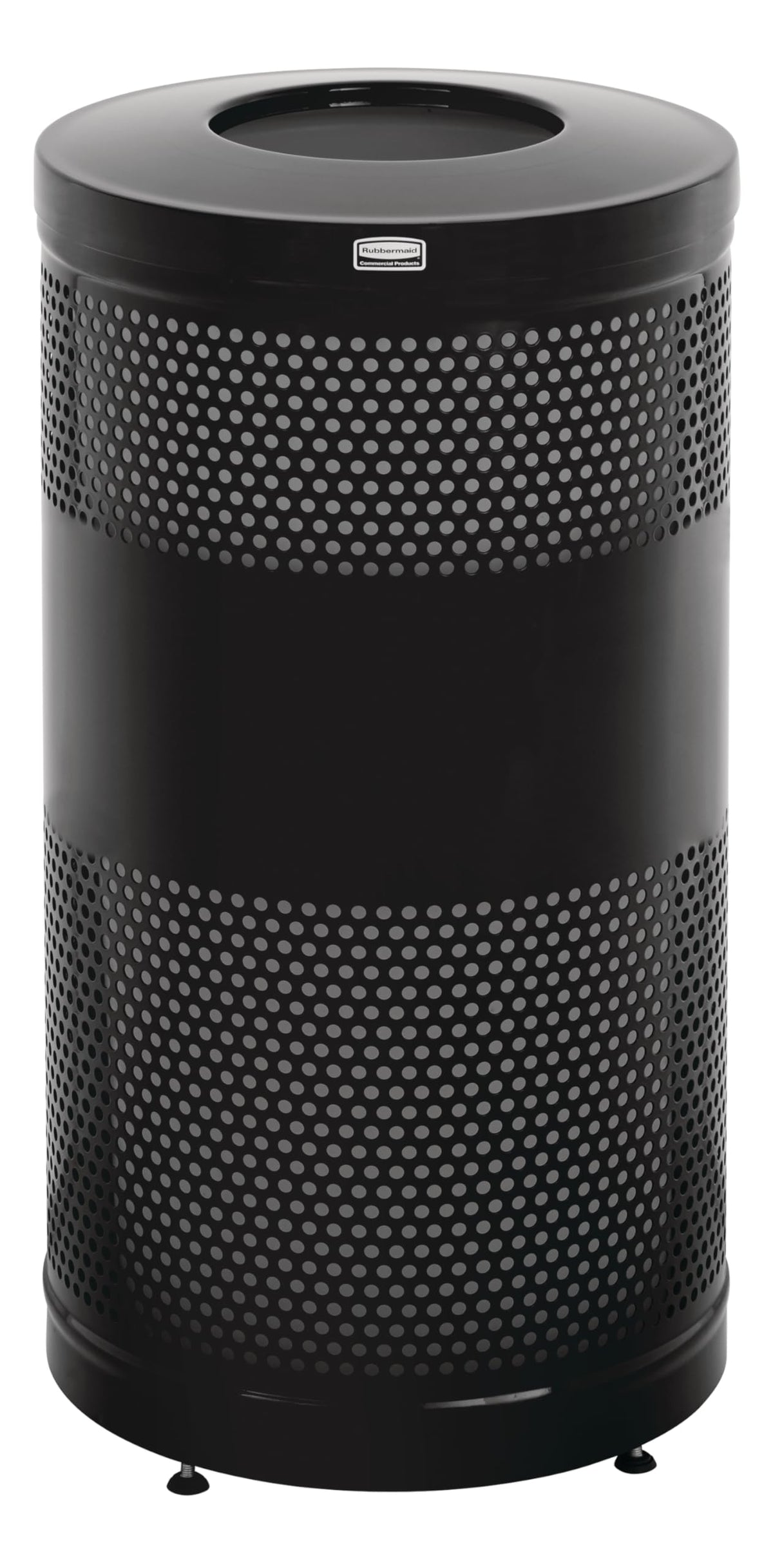 Rubbermaid Commercial Products Perforated Steel Trash Can, 25-Gallon, Black, Hands-Free Indoor/Outdoor Garbage Bin for Mall/Stadium/Office/Lobby/Restaurant