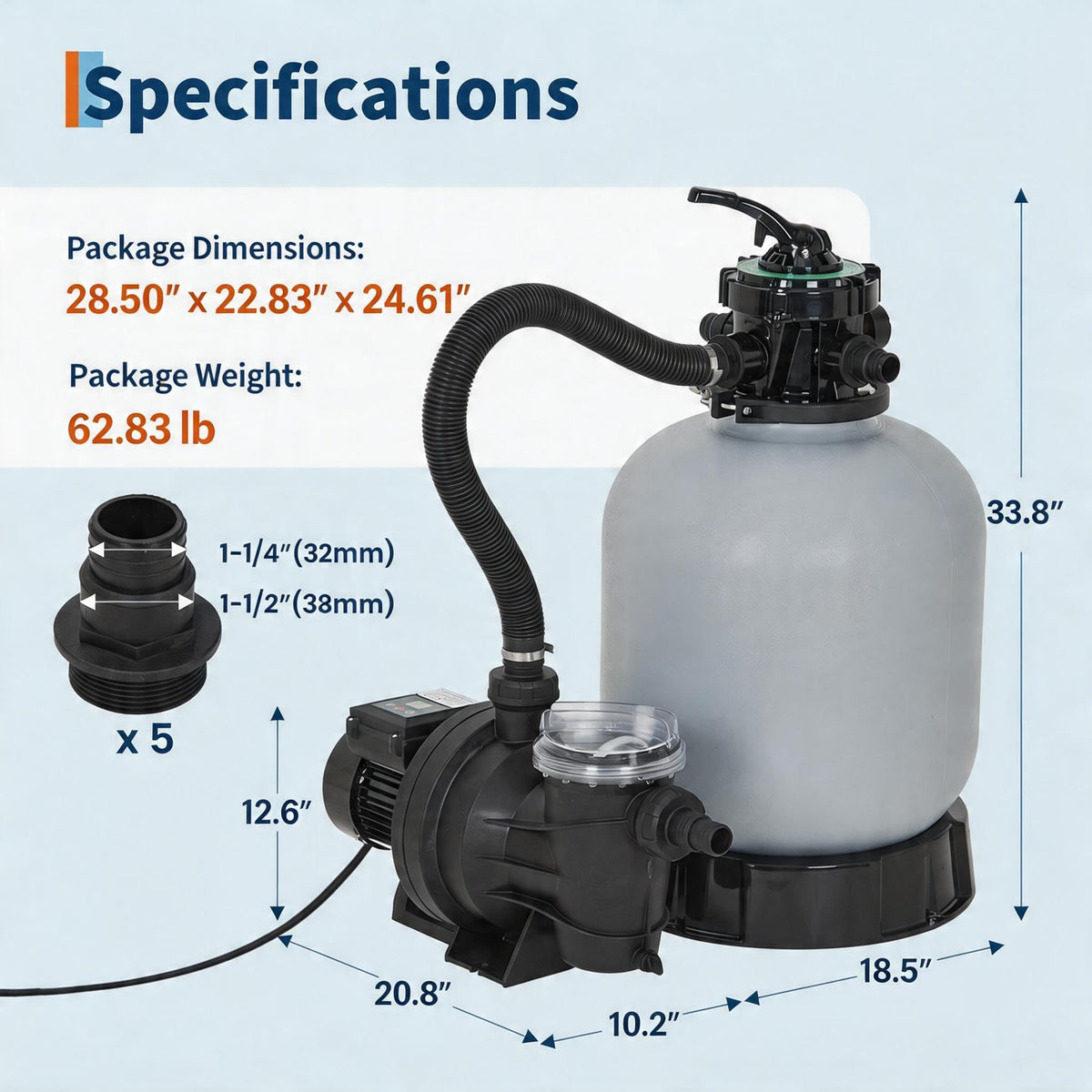 19" Sand Filter Pump for Above Ground Pool with Timer, 1.5HP Swimming Pool Pump & Sand Filter System with 7-Way Valve & Strainer Basket, Pool Pumps Above Ground, Leak-Resistant, 6075GPH, Grey