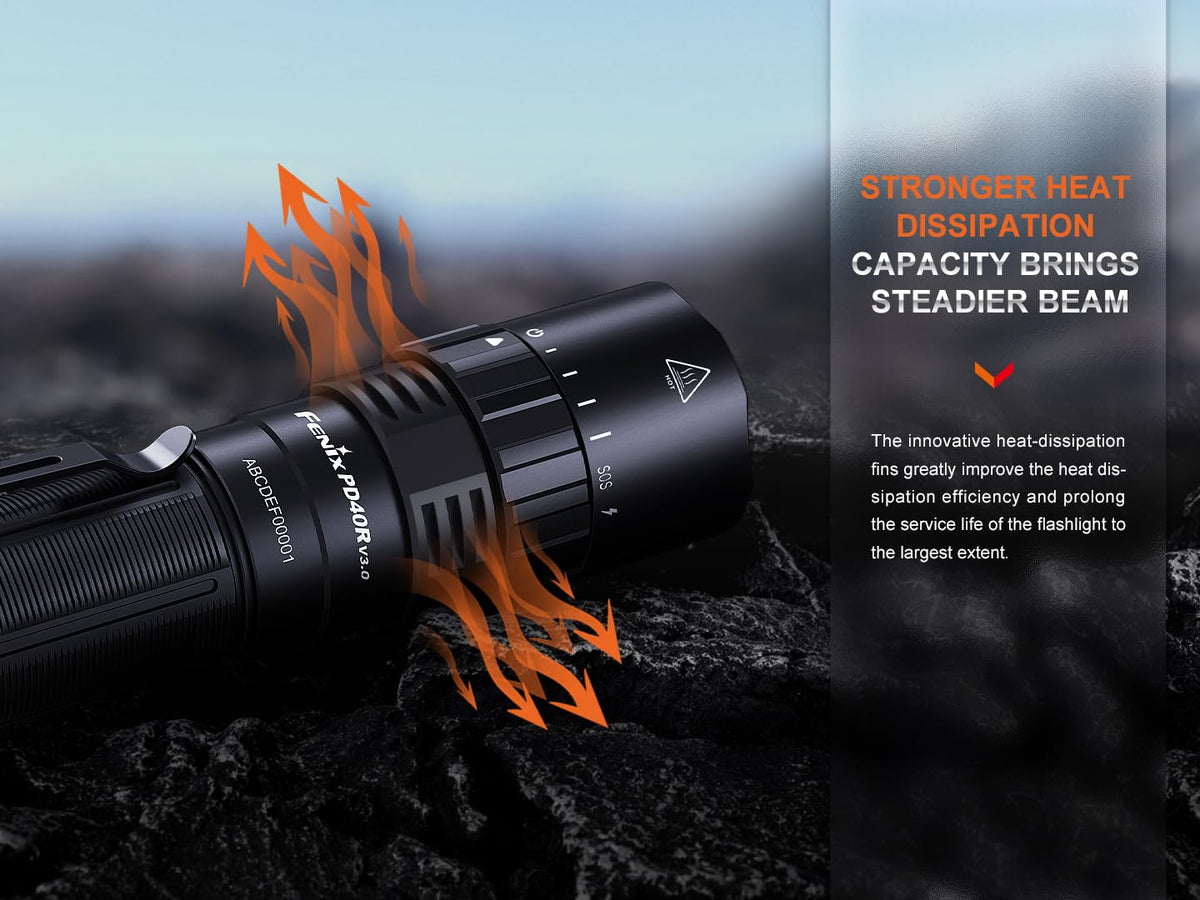 Fenix PD40R v3.0 Tactical Flashlight, 3000 Lumen USB-C Rechargeable Long Throw Police Duty Light with Lumentac Organizer