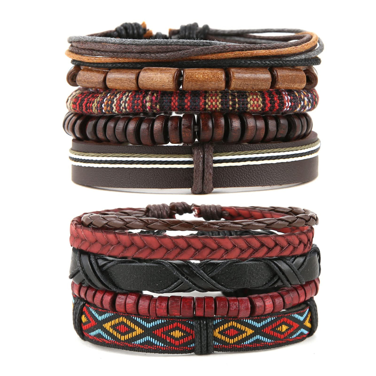 HZMAN 2Pcs Handmade Braided Leather Bracelet for Men Women Bohemian Ethnic Tribal Multilayer Hemp Rope Wristbands Wrap Cuff Bracelet Jewelry Gift