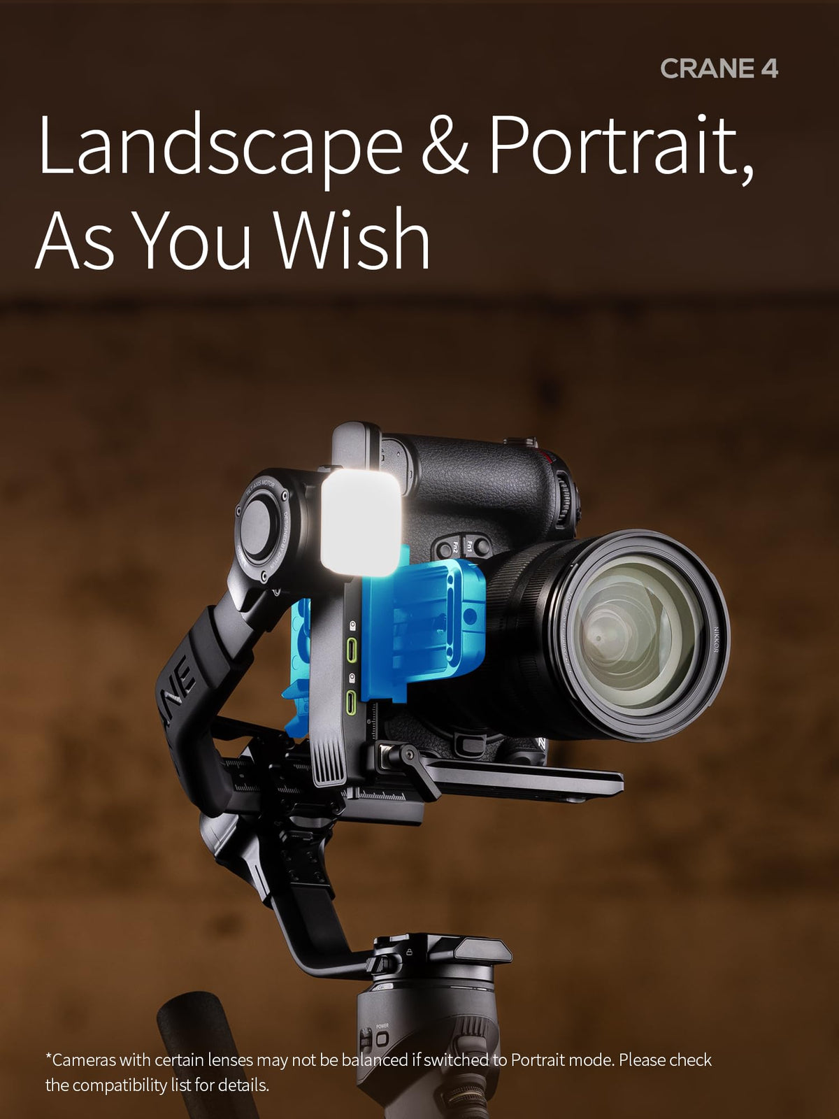 ZHIYUN Crane 4 Combo, 3-Axis Gimbal Stabilizer for DSLR and Mirrorless Camera, Nikon Sony Panasonic Canon Fujifilm BMPCC 6K, Fill Light, PD Fast Charge