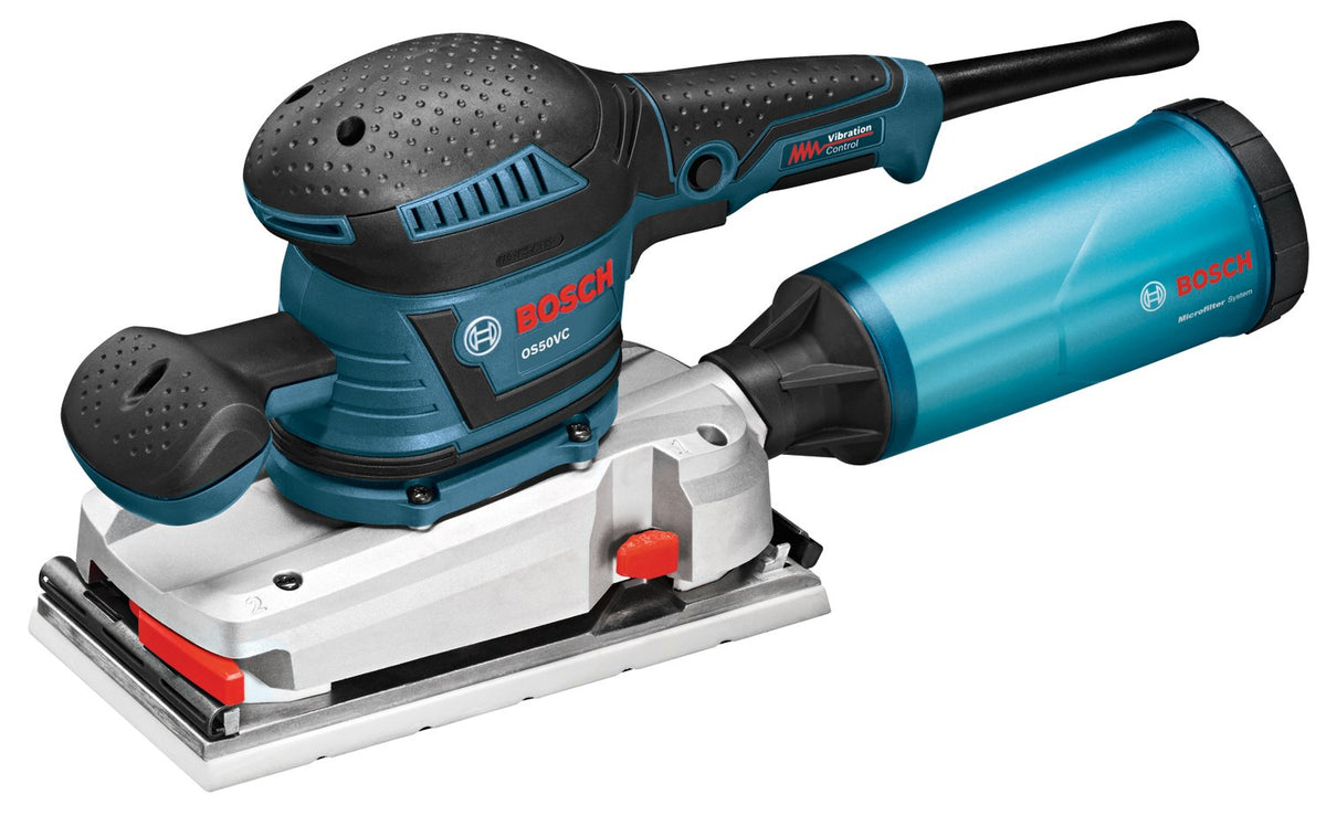 BOSCH OS50VC Electric Orbital Sander - 3.4 Amp 1/2 Inch Finishing Belt Sander Kit with Vibration Control for 4.5 Inch x 9 Inch Sheets, Blue