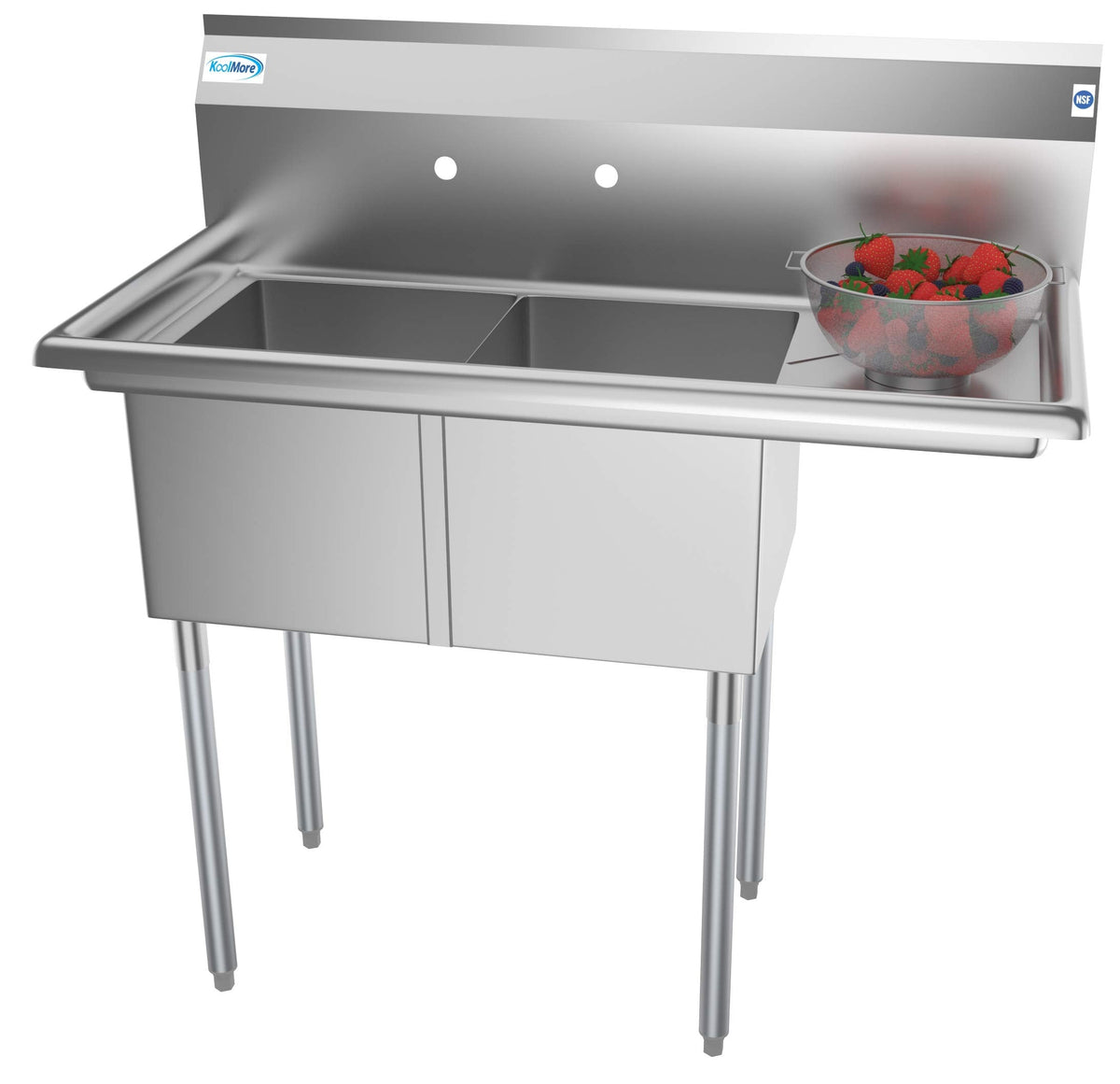 KoolMore 2 Compartment Stainless Steel NSF Commercial Kitchen Prep & Utility Sink with Drainboard - Bowl Size 14" x 16" x 11", Silver