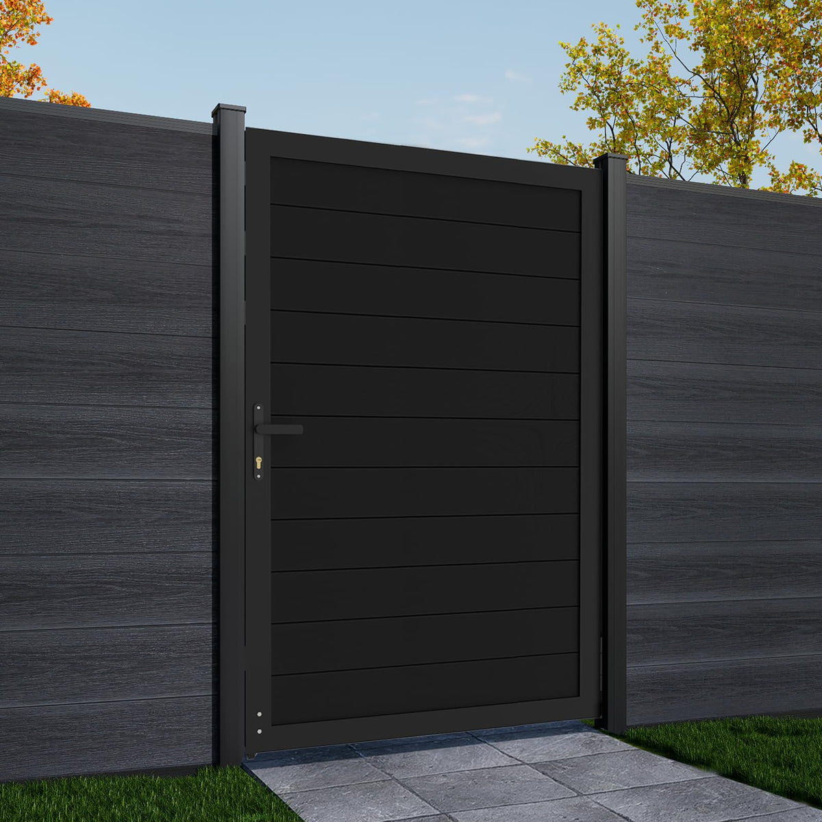 Mondaria Aluminum Privacy Fence Gate, 6ft(H) x 4ft(W) – Outdoor Privacy Fence Gate with Metal Frame and Knob Kits, Black (Without Post)