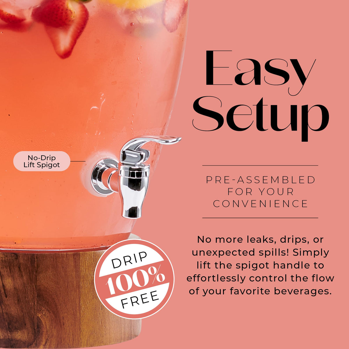 American Atelier Madera Beverage Dispenser Cold Drink Dispenser w/ 3-Gallon Capacity Glass Jug, Leak-Proof Acrylic Spigot in Gorgeous Gift Box Great for Parties, Weddings & More