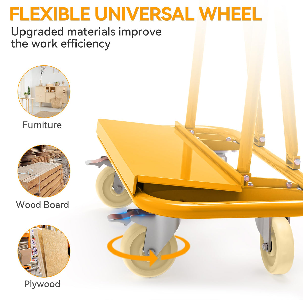 YINTATECH 3000lbs Drywall Cart Dolly, Heavy Duty Drywall Sheet Cart with 4 Swivel Wheels, Panel Dolly for Plywood, Sheetrock, Wall Panels, Lumber, Orange