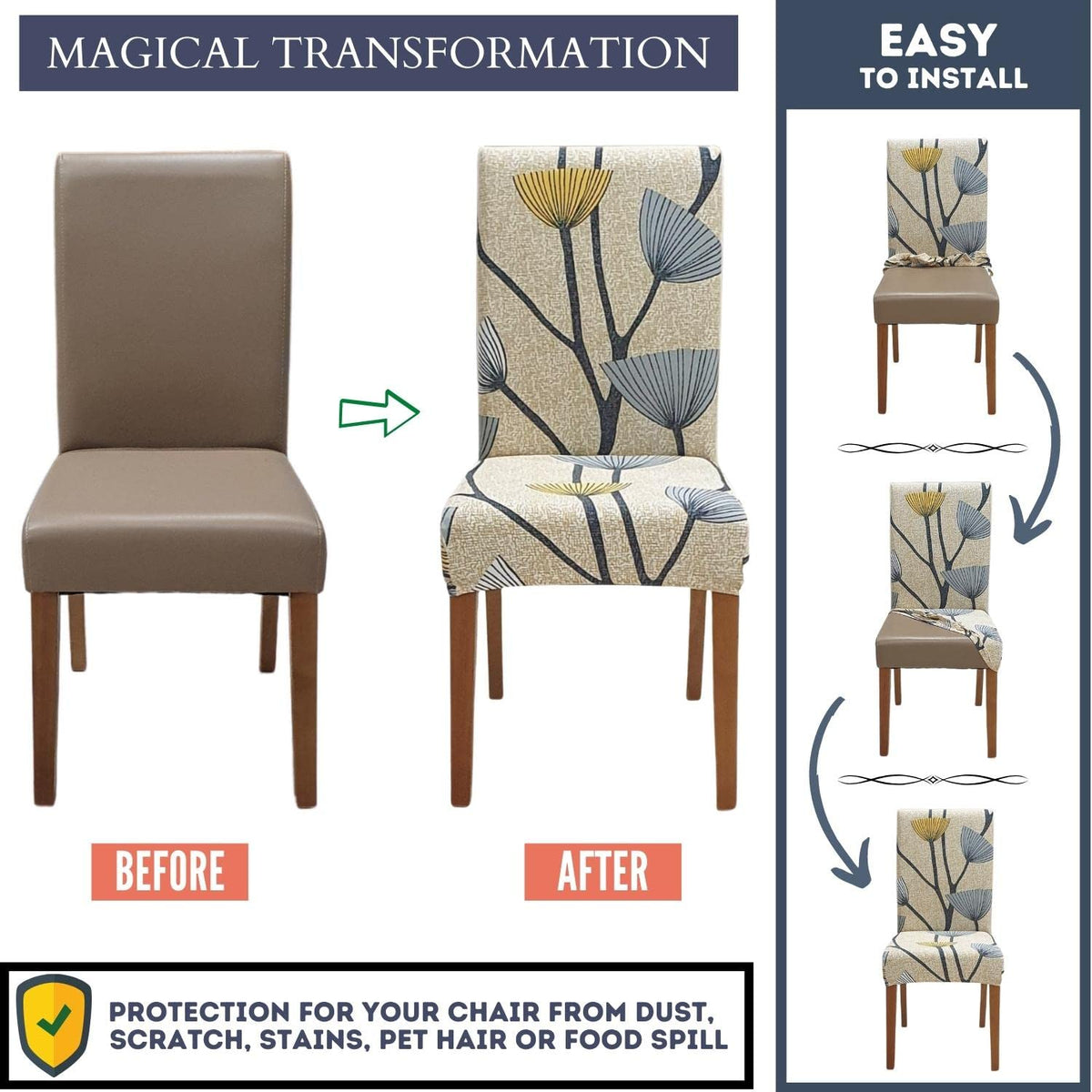 SPRINGRICO Chair Covers for Dining Room Set of 4, Stretch Dining Chair Cover, Washable Spandex Kitchen Parsons Chair Slipcovers, Removable Seat Protector for Home or Party (4Pack, Floral Bloom)