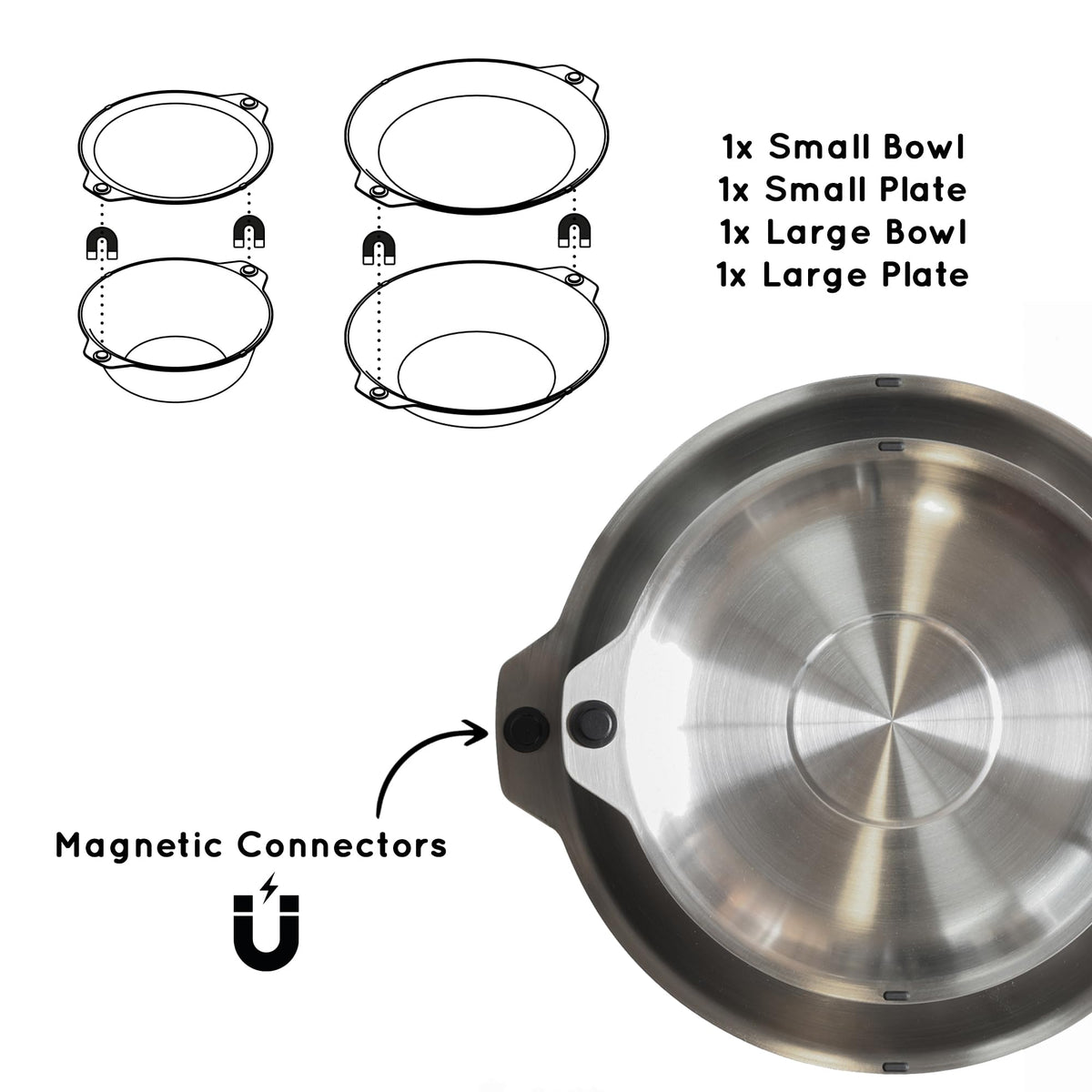 Full Windsor Magware, 35-Pcs Stainless Steel Camping Mess Kit, Magnetic Flatware Plates, Cups, Bowls, Cutlery & Utensils
