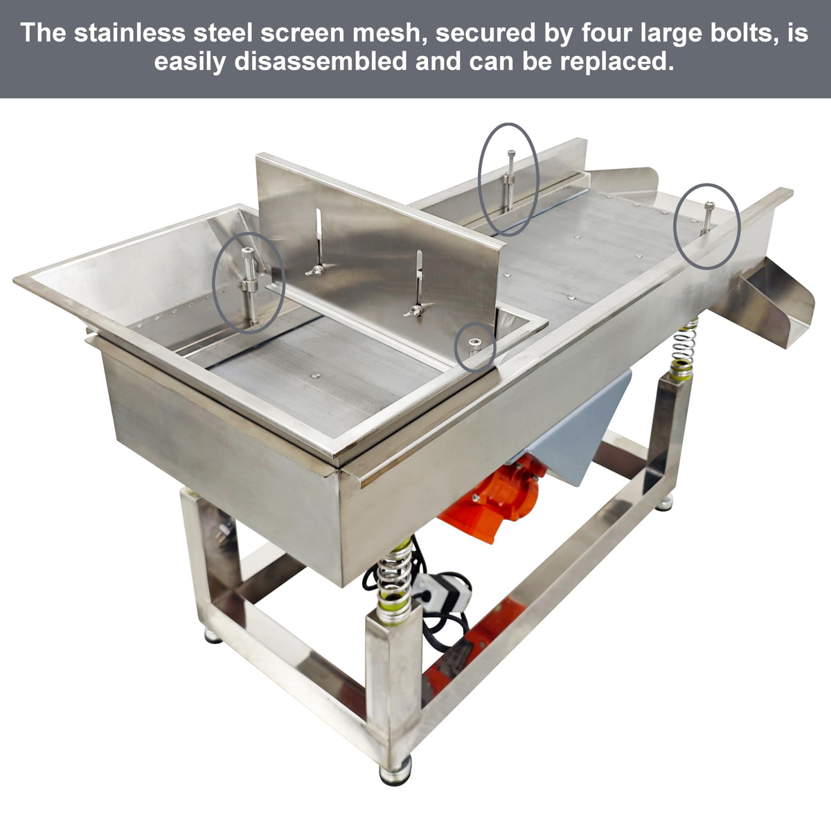 TECHTONGDA Straight Vibrating Sieve Screen Shaker Electric Linear Sifter Machine Stainless Steel One Layer Two Motor 3mm Round Hole Screen Size 40 * 13.8inch