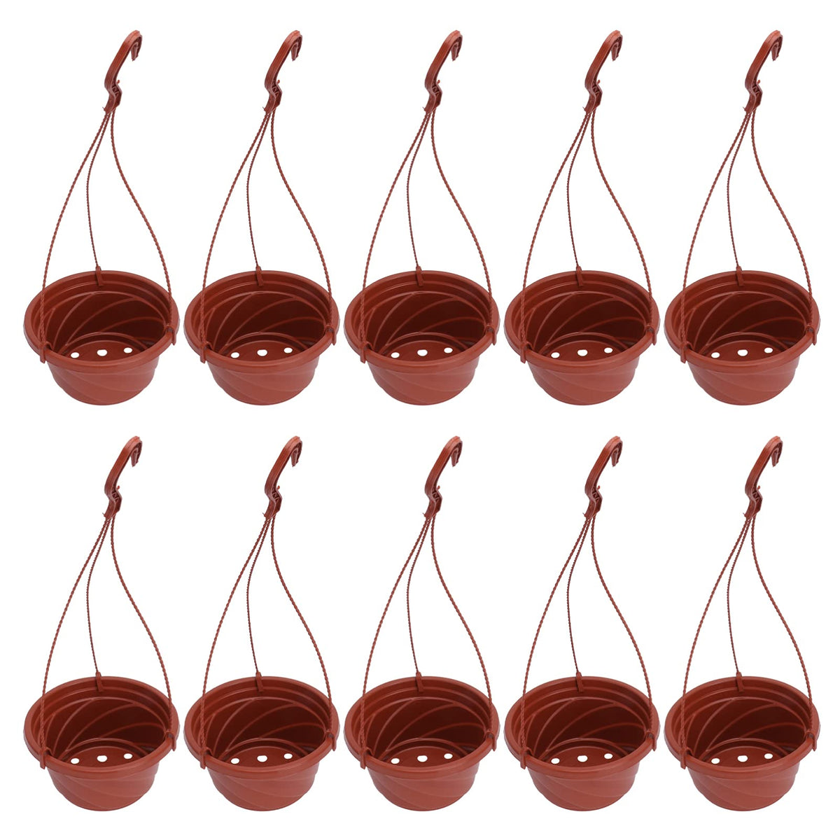 10 Sets Plastic Hanging Planters with Drainage Holes and Detachable Hooks - 6.7 Inch Small Hanging Flower Pots for Indoor Outdoor Plants, Windows, Balconies, and Garden Fences